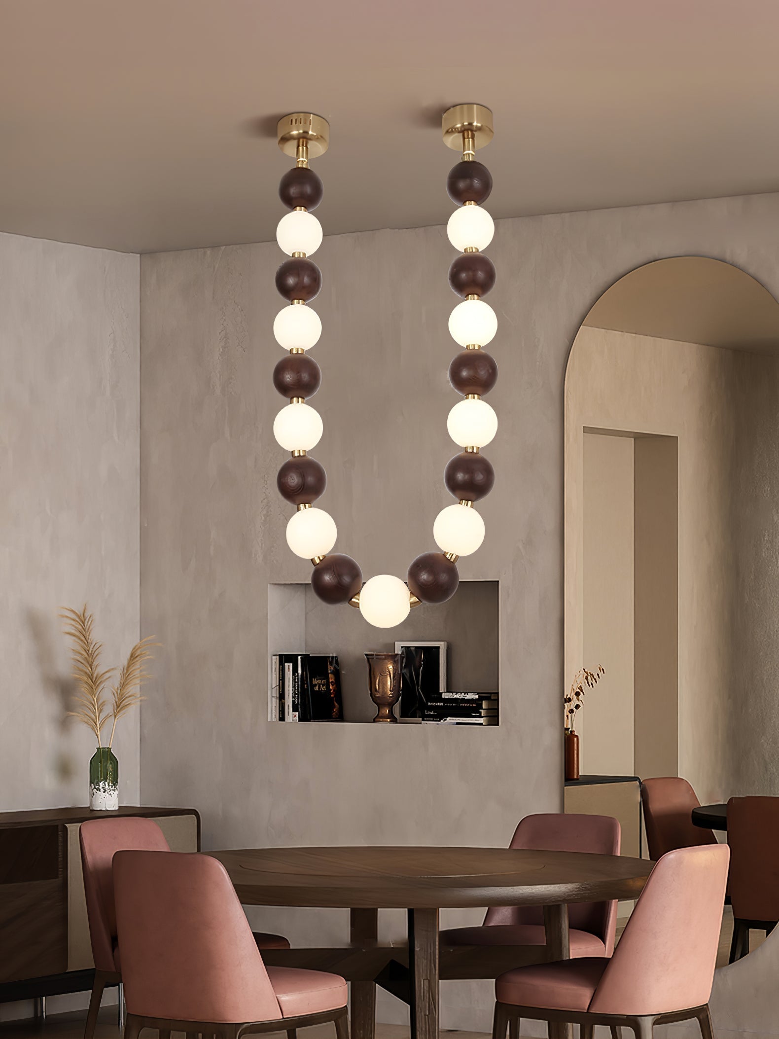 Aurora Chandelier Walnut Bead Necklace-Neutral Decor