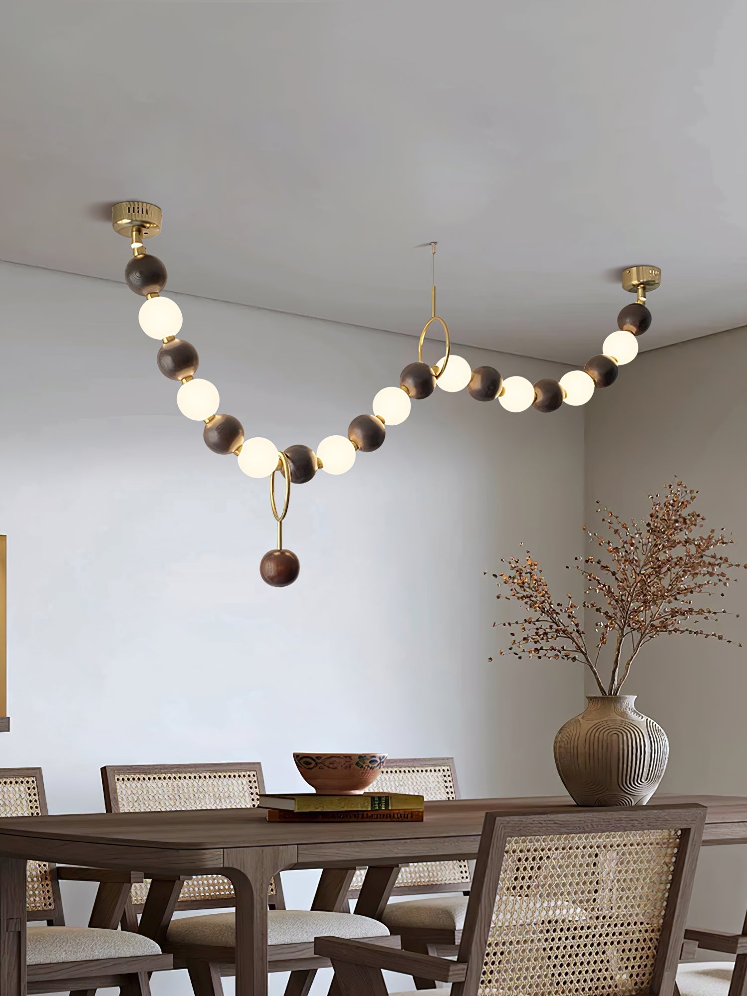 Aurora Chandelier Walnut Bead Necklace-Neutral Decor