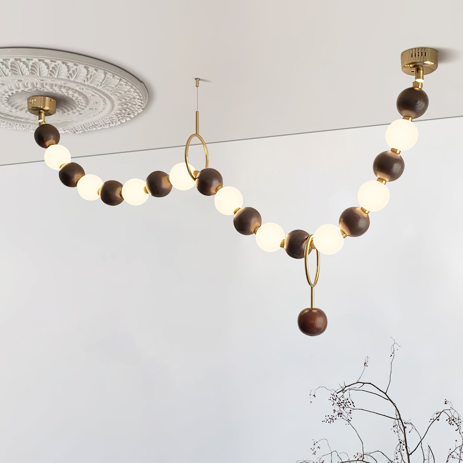 Aurora Chandelier Walnut Bead Necklace-Neutral Decor