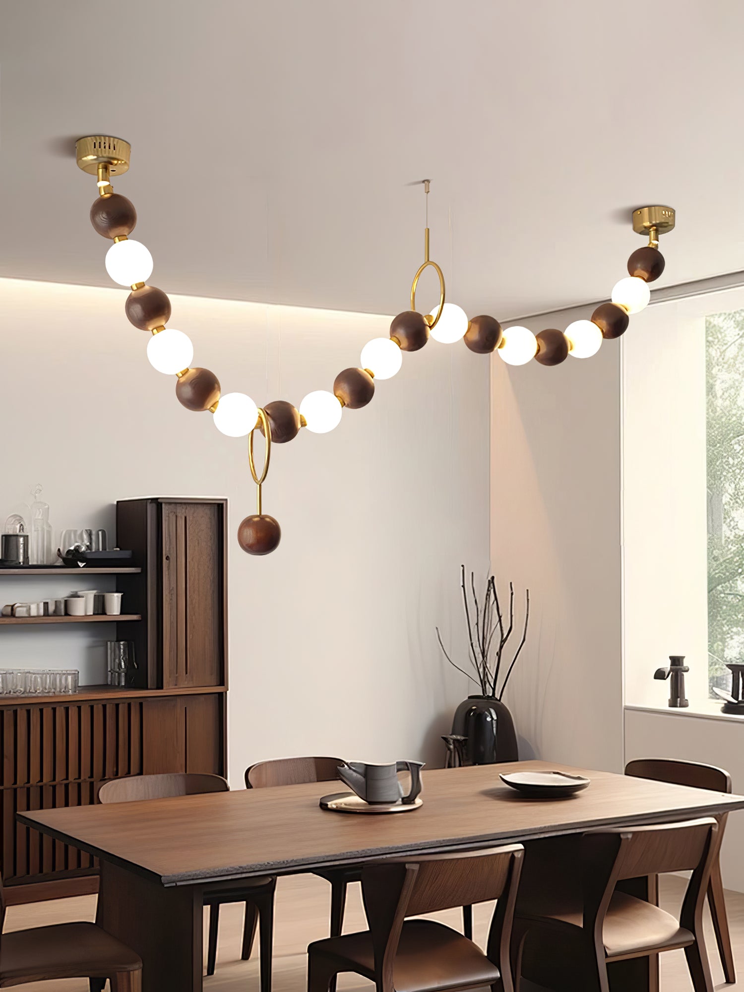 Aurora Chandelier Walnut Bead Necklace-Neutral Decor