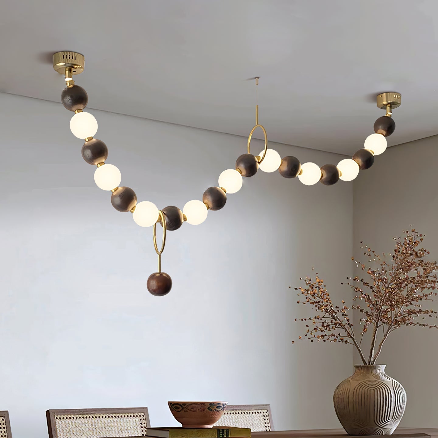 Aurora Chandelier Walnut Bead Necklace-Neutral Decor