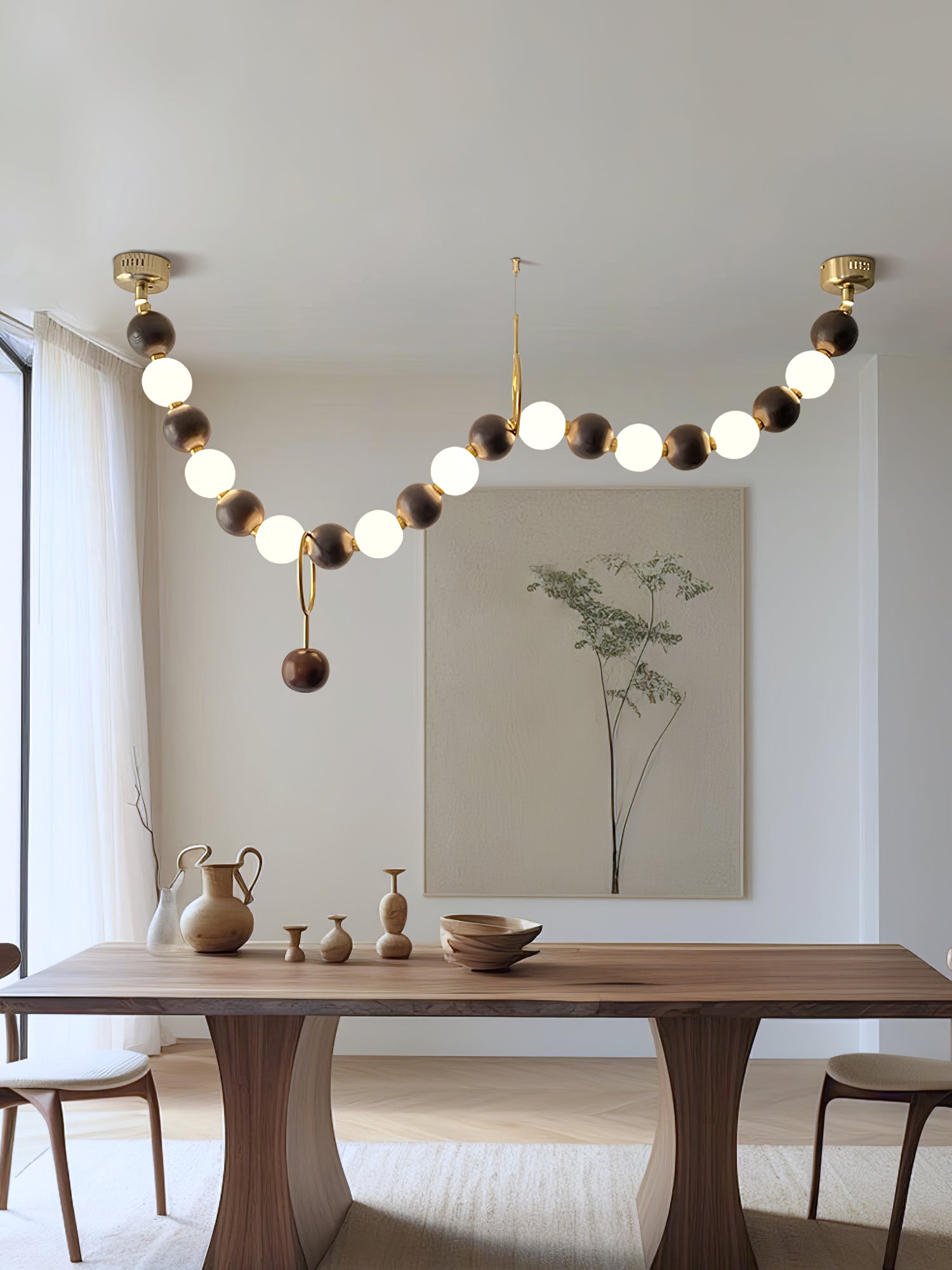 Aurora Chandelier Walnut Bead Necklace-Neutral Decor