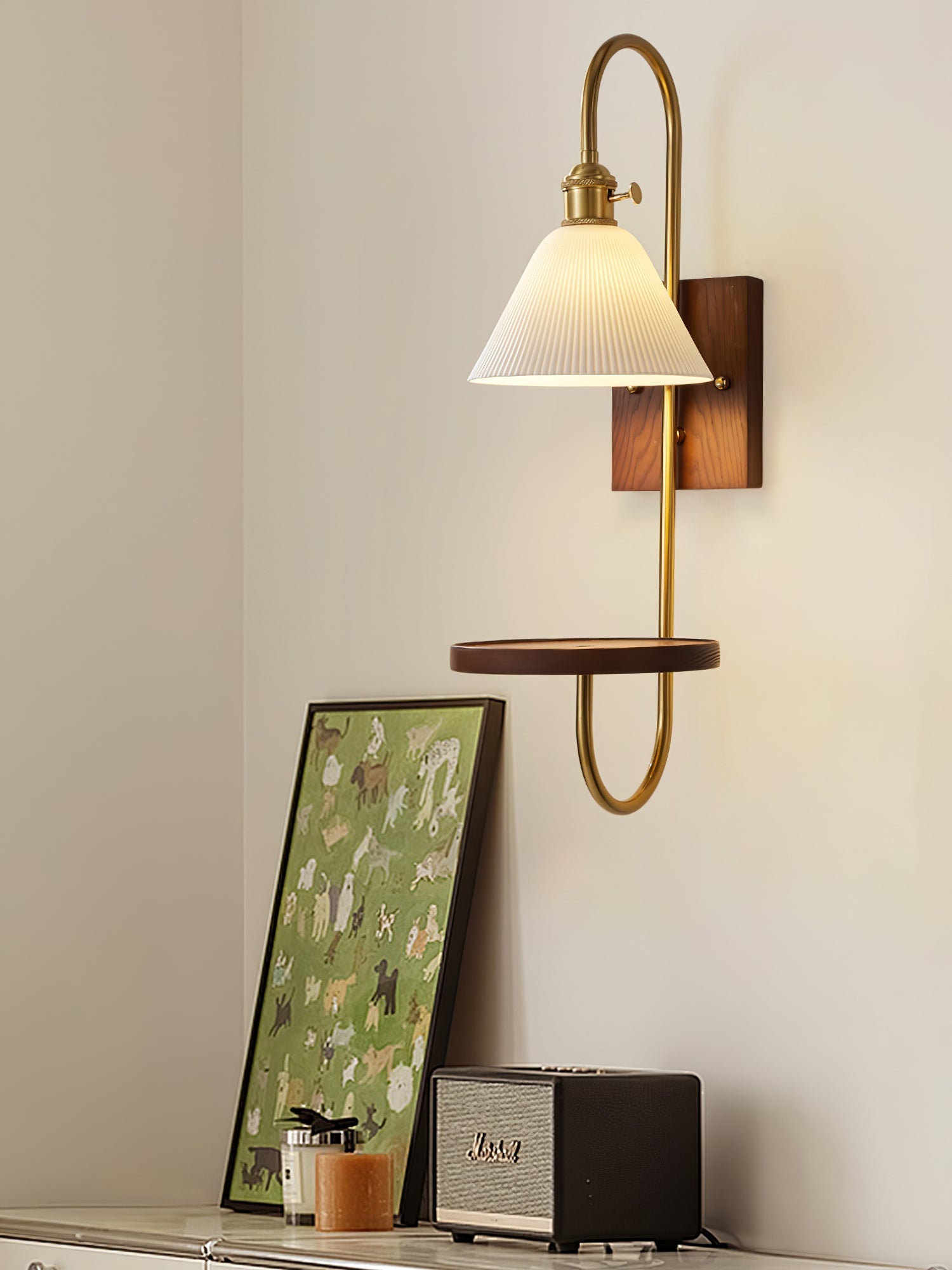 Altheus Nordic Art Shelf Walnut Wood Ceramics Sconce Wall lamp-Neutral Decor