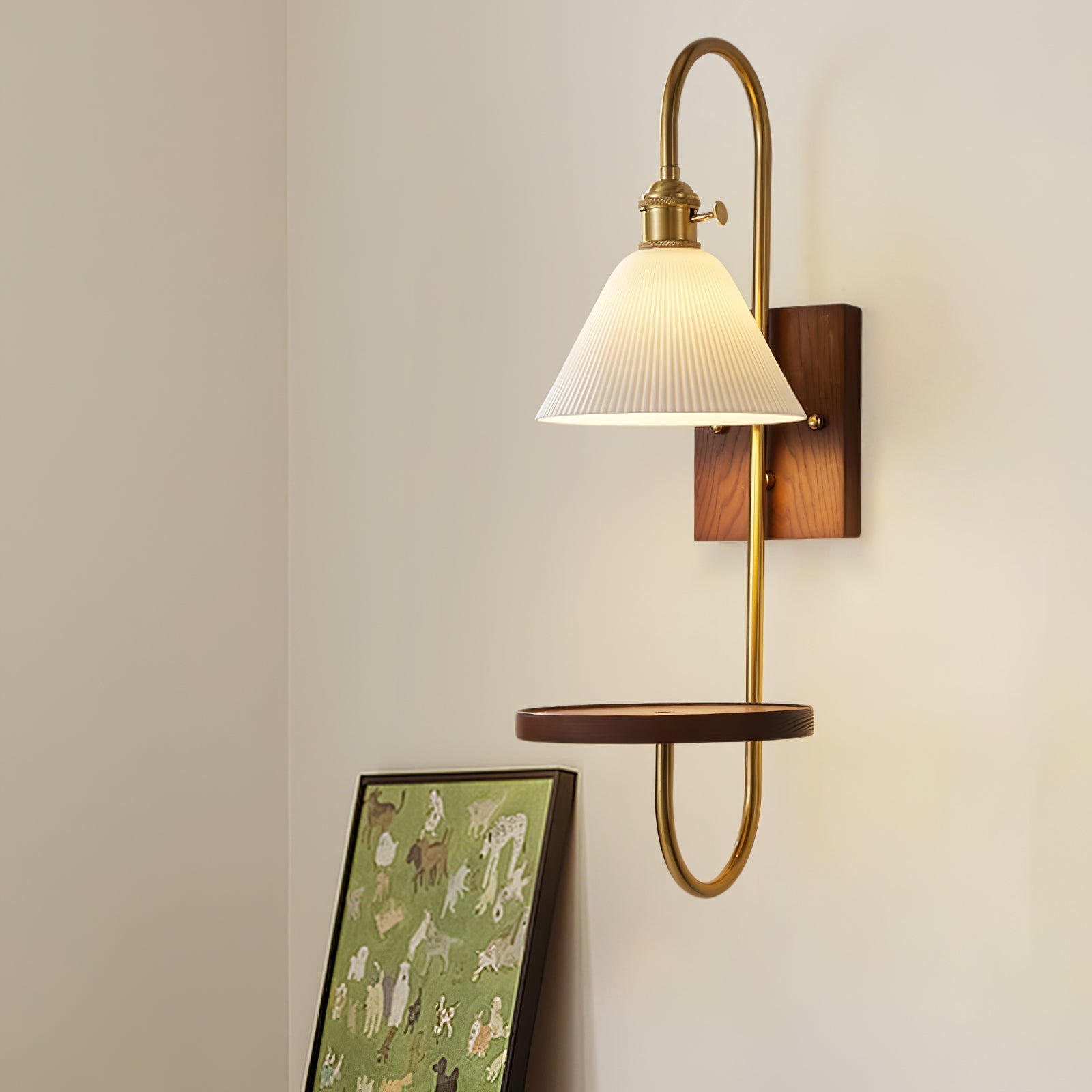 Altheus Nordic Art Shelf Walnut Wood Ceramics Sconce Wall lamp-Neutral Decor