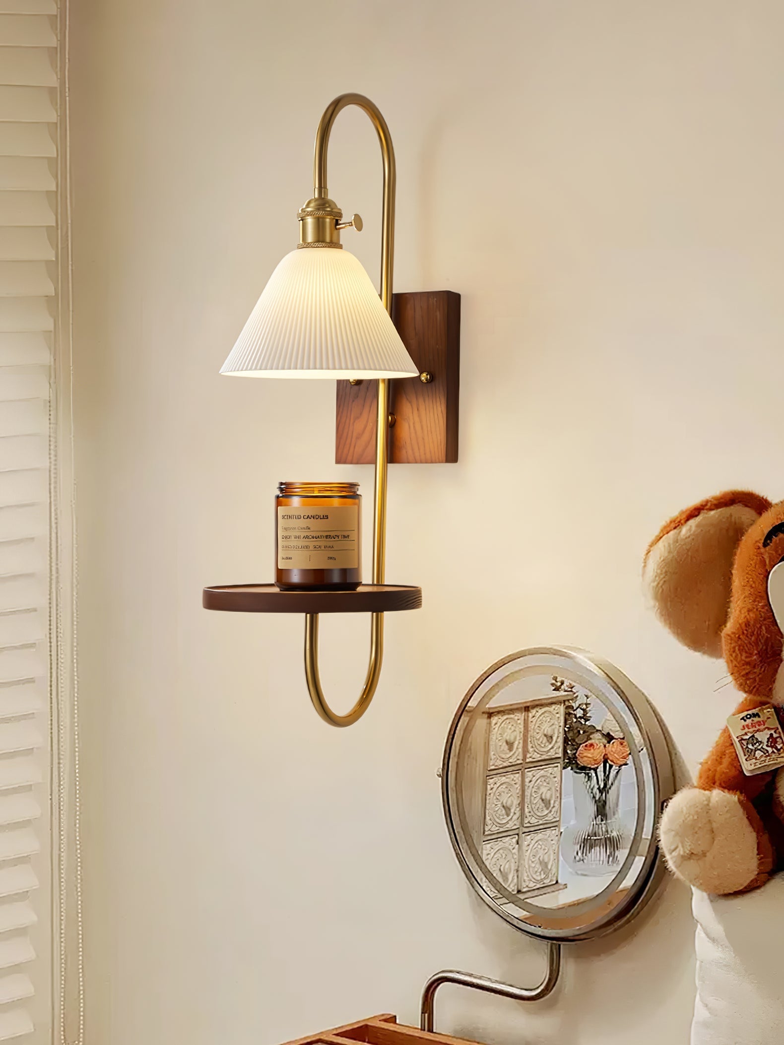 Altheus Nordic Art Shelf Walnut Wood Ceramics Sconce Wall lamp-Neutral Decor