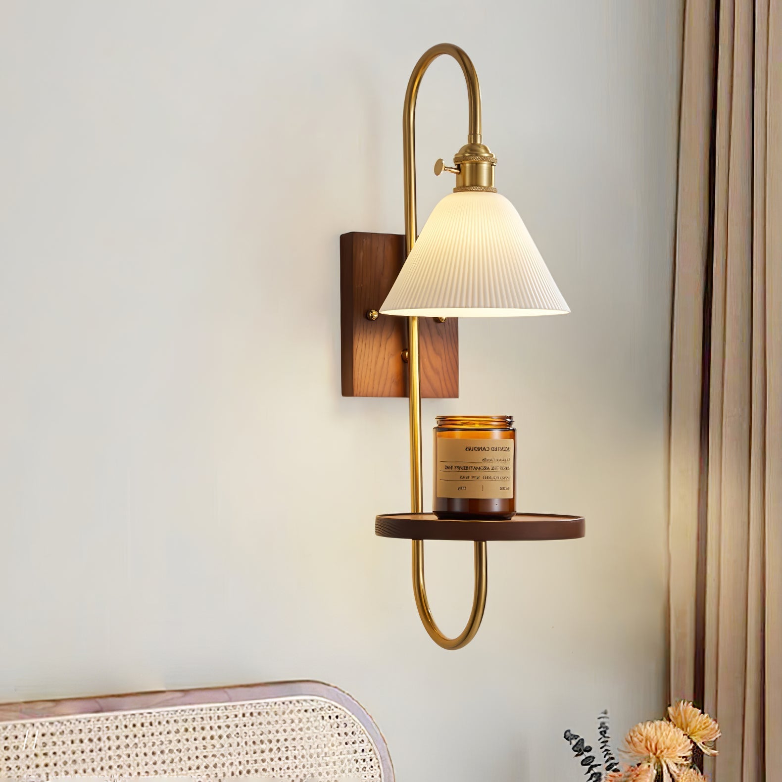 Altheus Nordic Art Shelf Walnut Wood Ceramics Sconce Wall lamp-Neutral Decor