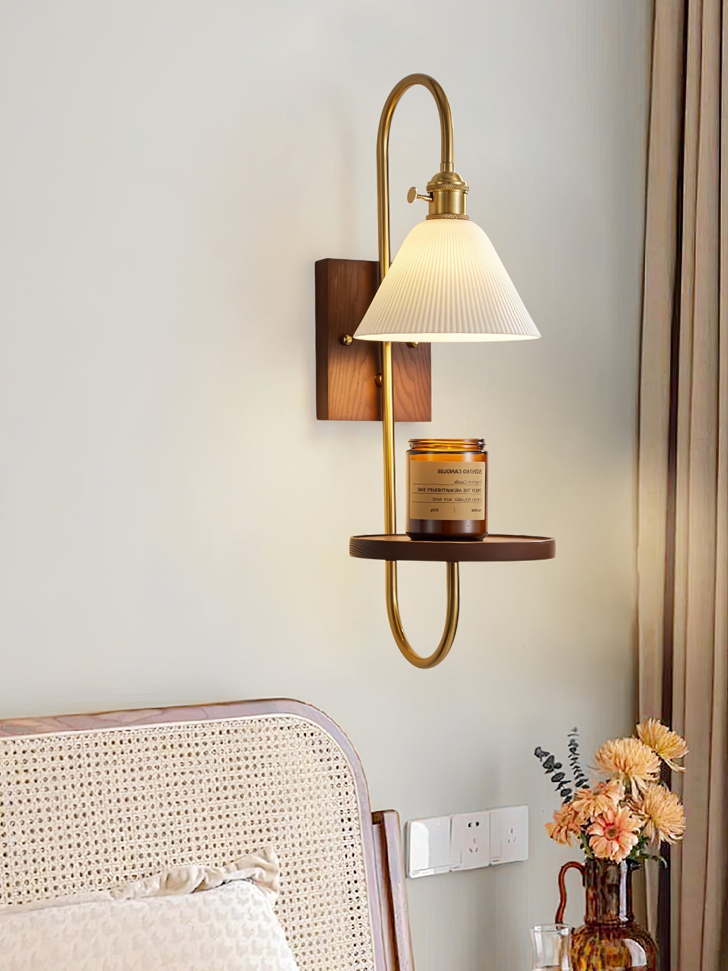 Altheus Nordic Art Shelf Walnut Wood Ceramics Sconce Wall lamp-Neutral Decor