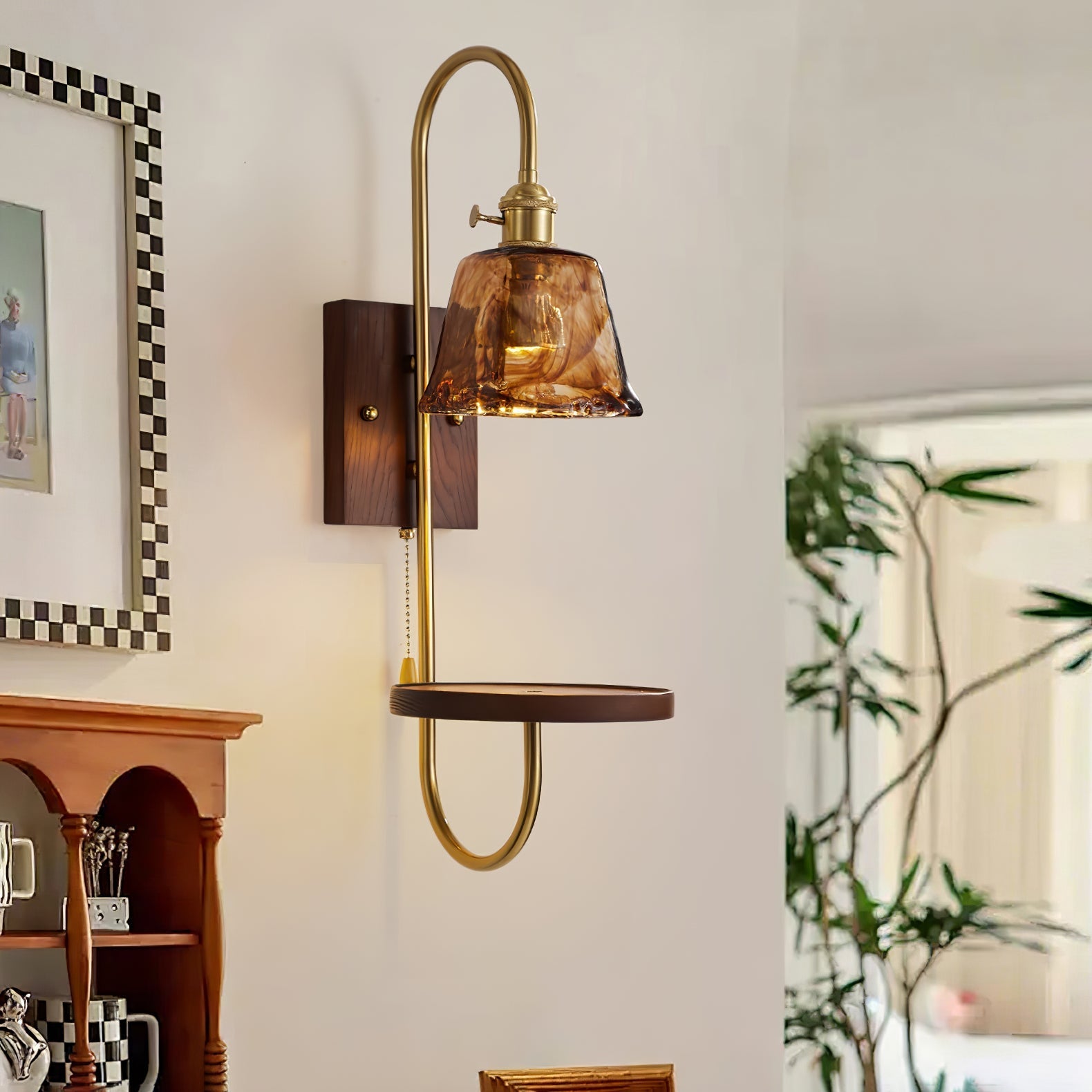 Altheus Nordic Art Shelf Walnut Wood Ceramics Sconce Wall lamp-Neutral Decor