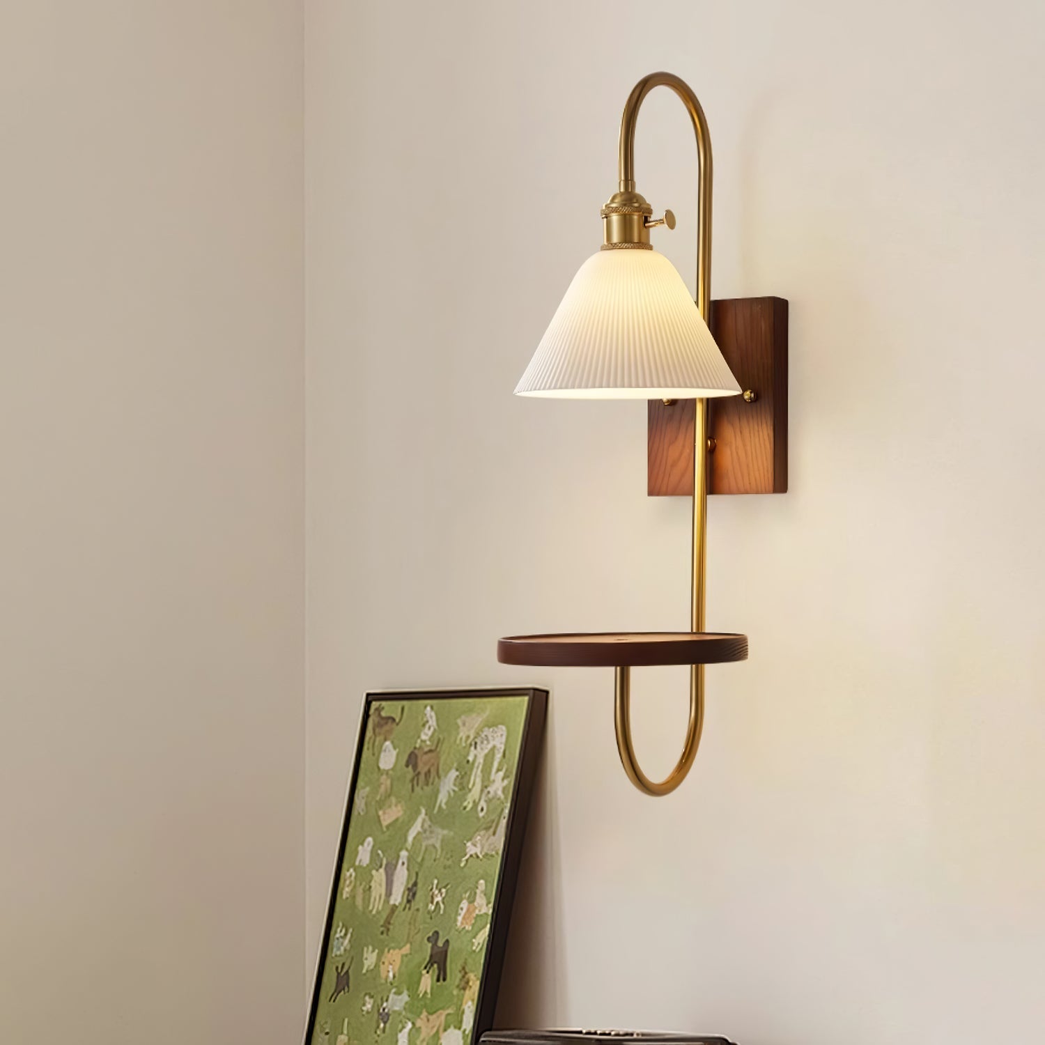 Altheus Nordic Art Shelf Walnut Wood Ceramics Sconce Wall lamp-Neutral Decor