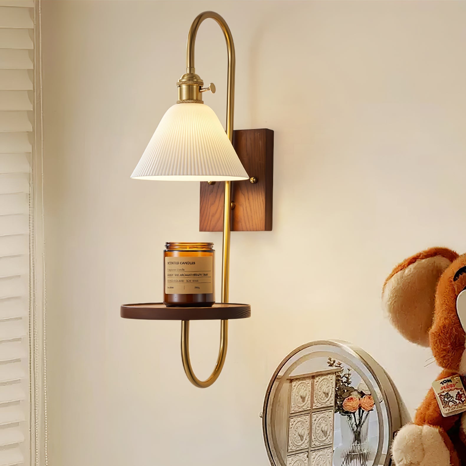 Altheus Nordic Art Shelf Walnut Wood Ceramics Sconce Wall lamp-Neutral Decor