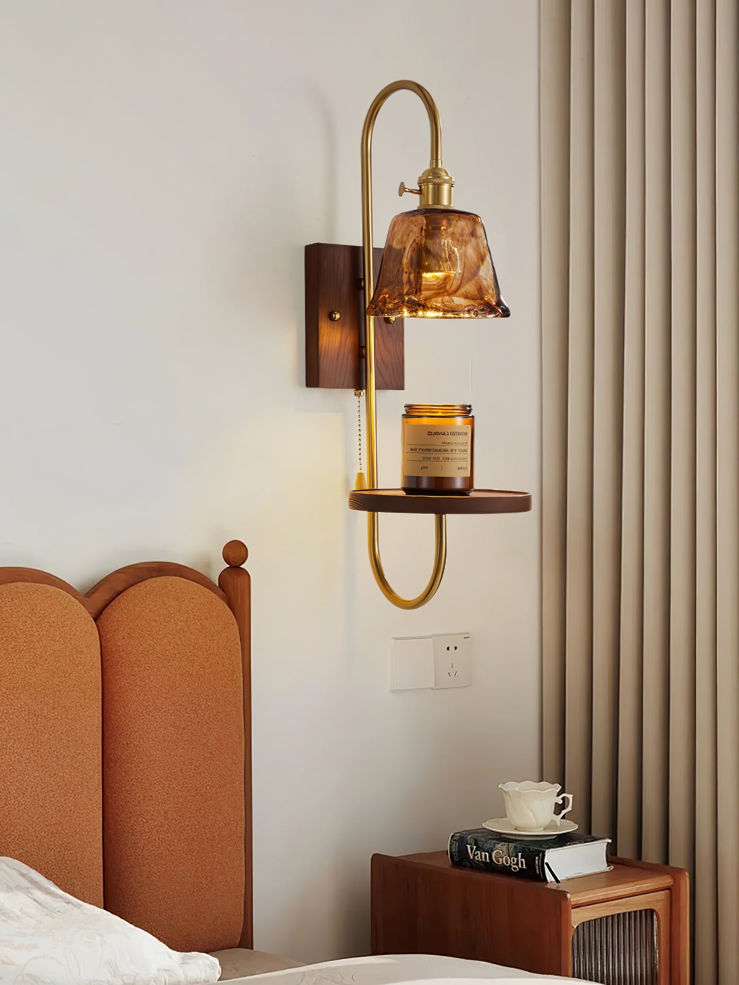 Altheus Nordic Art Shelf Walnut Wood Ceramics Sconce Wall lamp-Neutral Decor