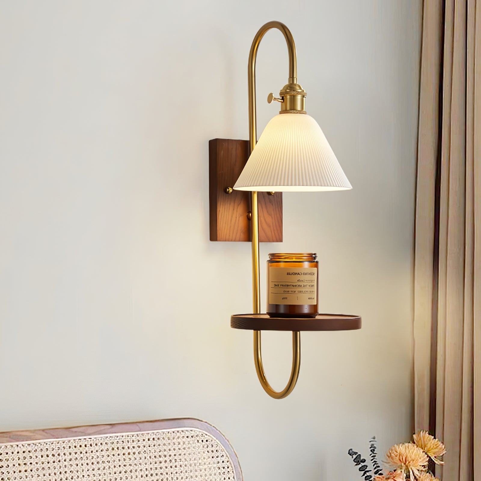 Altheus Nordic Art Shelf Walnut Wood Ceramics Sconce Wall lamp-Neutral Decor