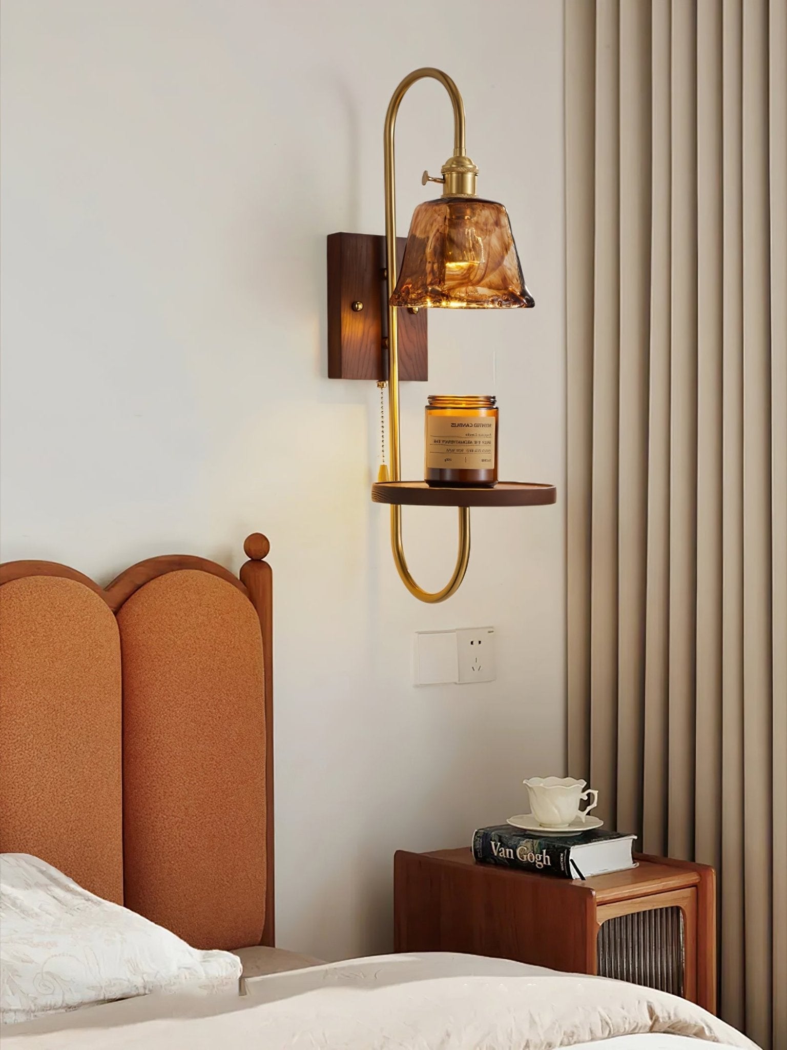 Altheus Nordic Art Shelf Walnut Wood Ceramics Sconce Wall lamp-Neutral Decor