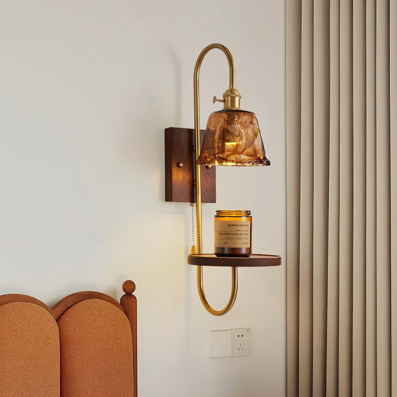 Altheus Nordic Art Shelf Walnut Wood Ceramics Sconce Wall lamp-Neutral Decor