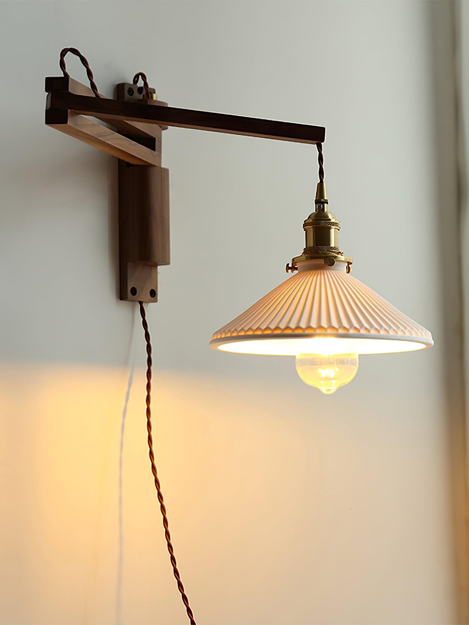 Evin Nordic Art Swing Arm Walnut Ceramic Wall Lamp-Neutral Decor