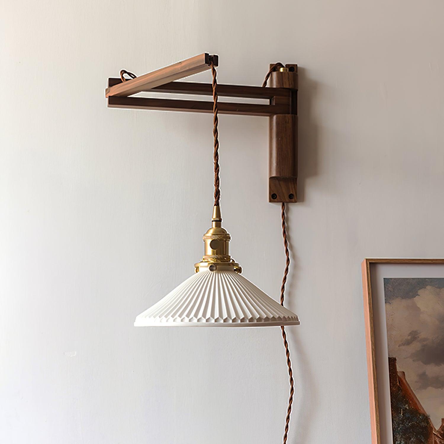 Esviel Nordic Art Swing Arm Walnut Ceramic Wall Light-Neutral Decor