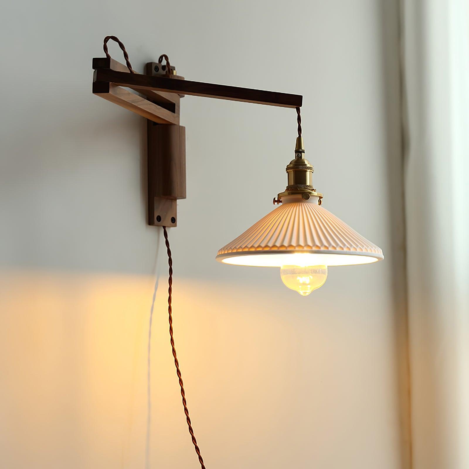 Evin Nordic Art Swing Arm Walnut Ceramic Wall Lamp-Neutral Decor