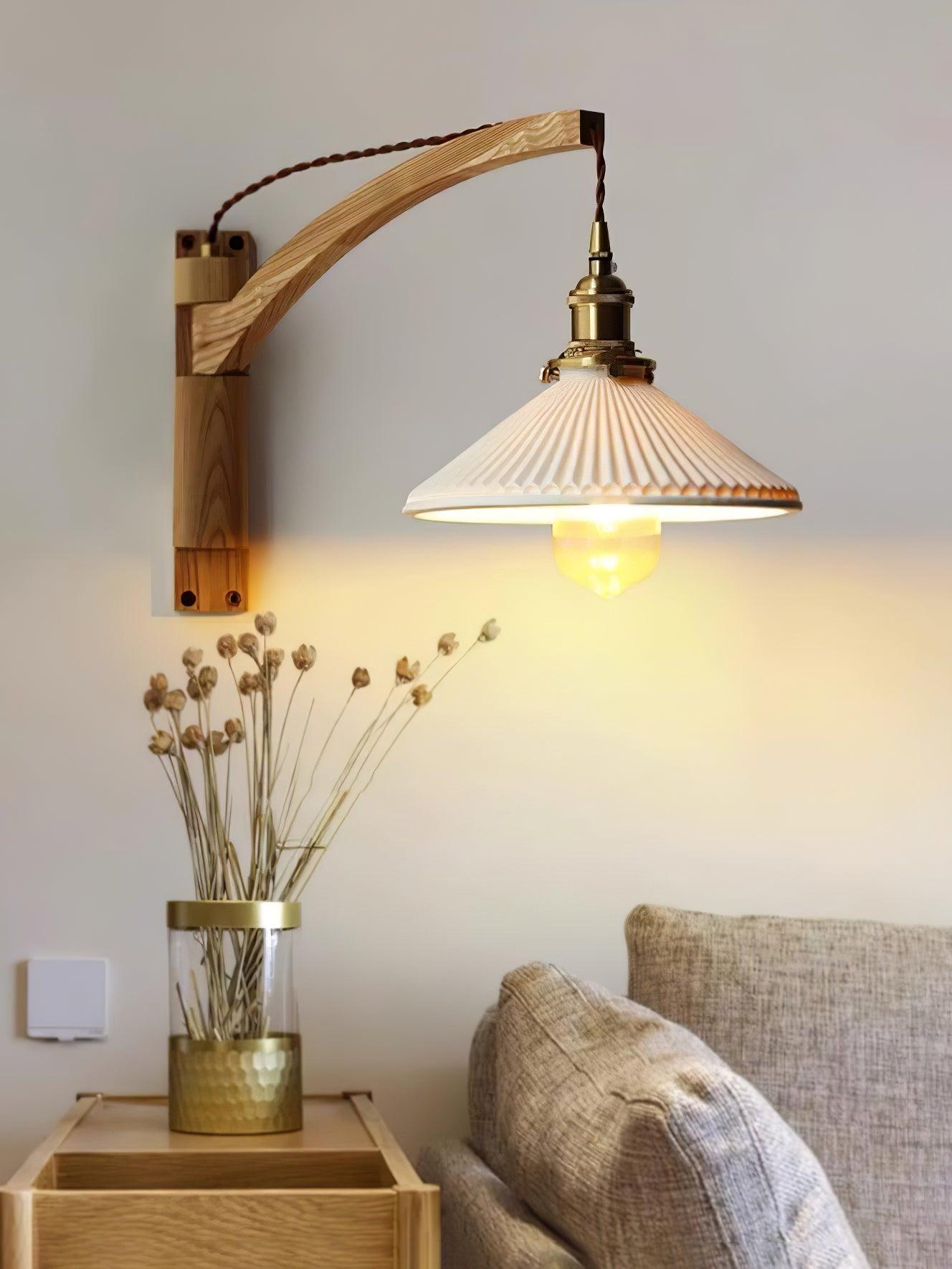 Evin Nordic Art Swing Arm Walnut Ceramic Wall Lamp-Neutral Decor
