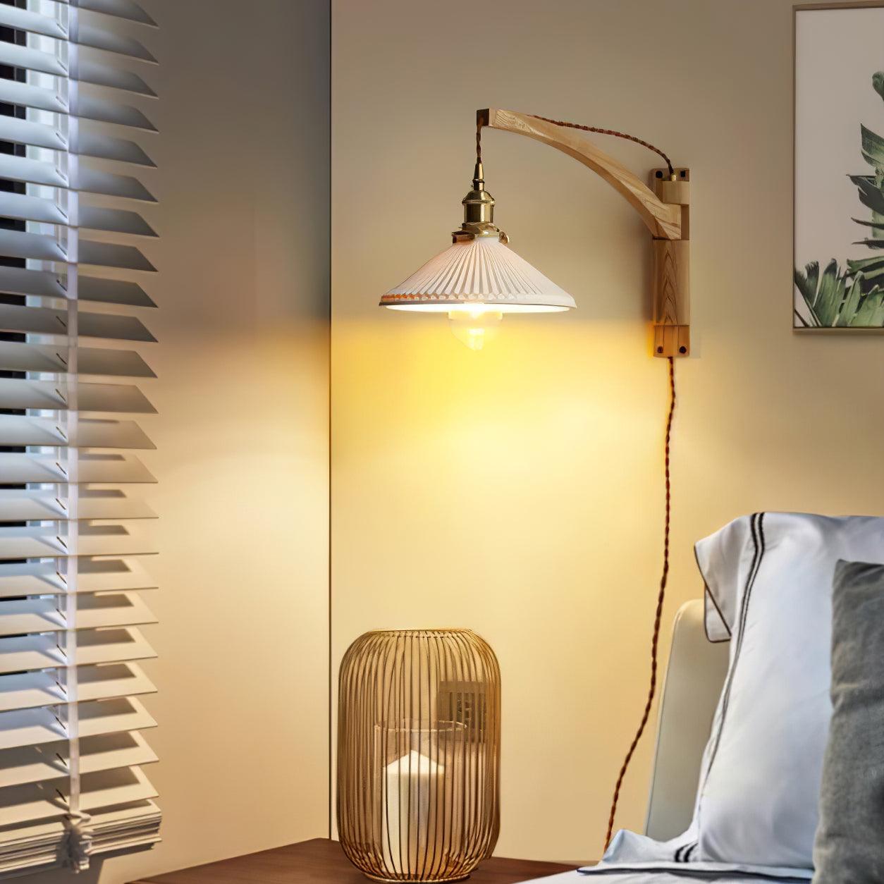 Esviel Nordic Art Swing Arm Walnut Ceramic Wall Light-Neutral Decor