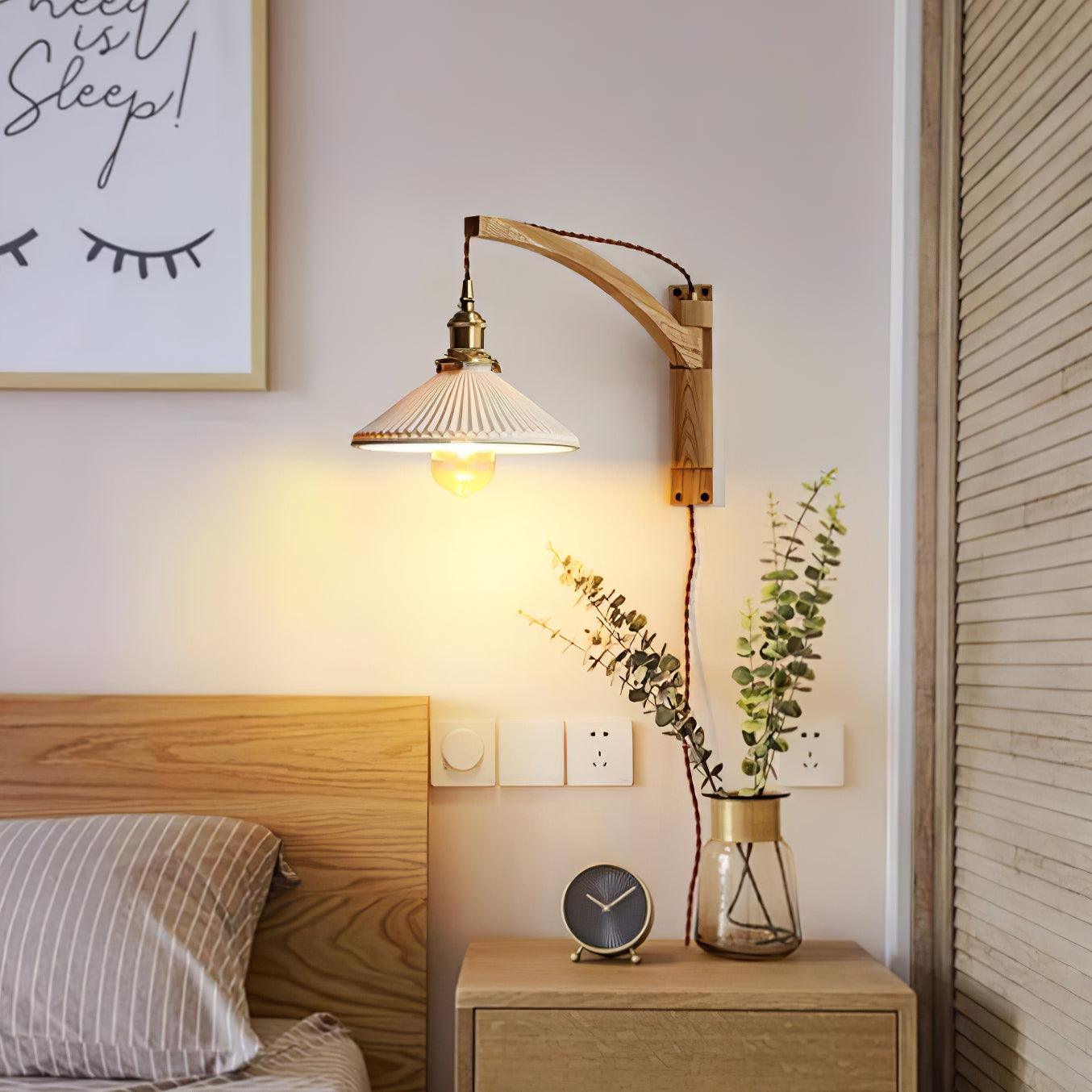 Evin Nordic Art Swing Arm Walnut Ceramic Wall Lamp-Neutral Decor