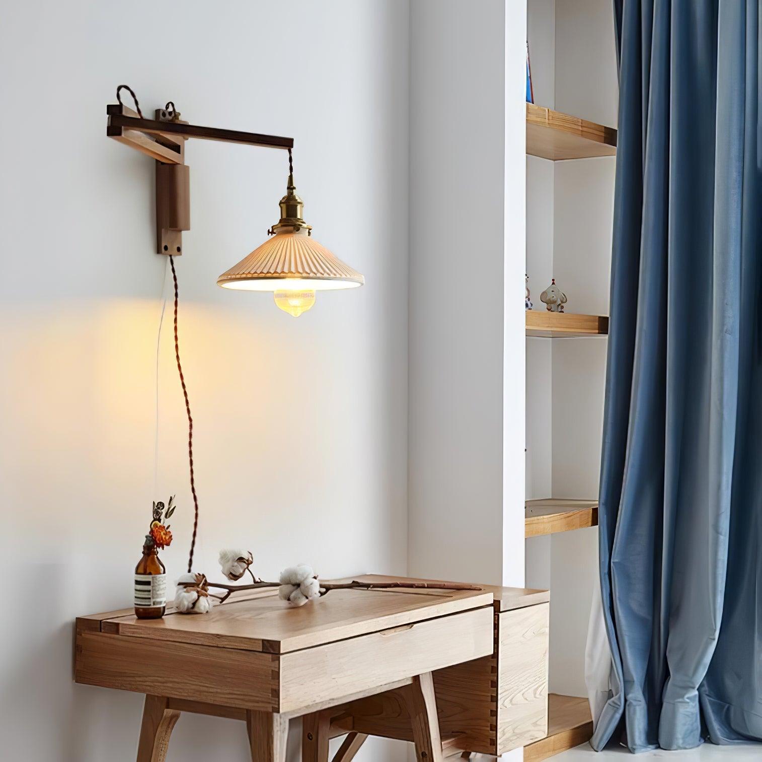 Evin Nordic Art Swing Arm Walnut Ceramic Wall Lamp-Neutral Decor