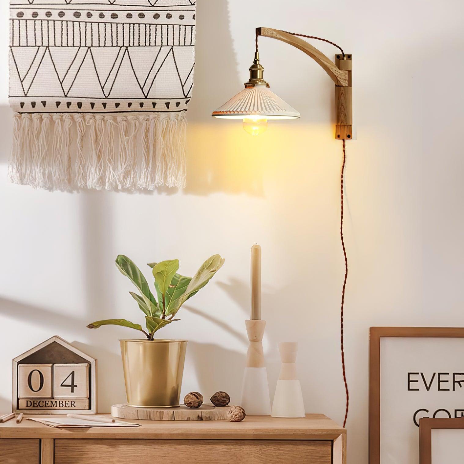 Esviel Nordic Art Swing Arm Walnut Ceramic Wall Light-Neutral Decor