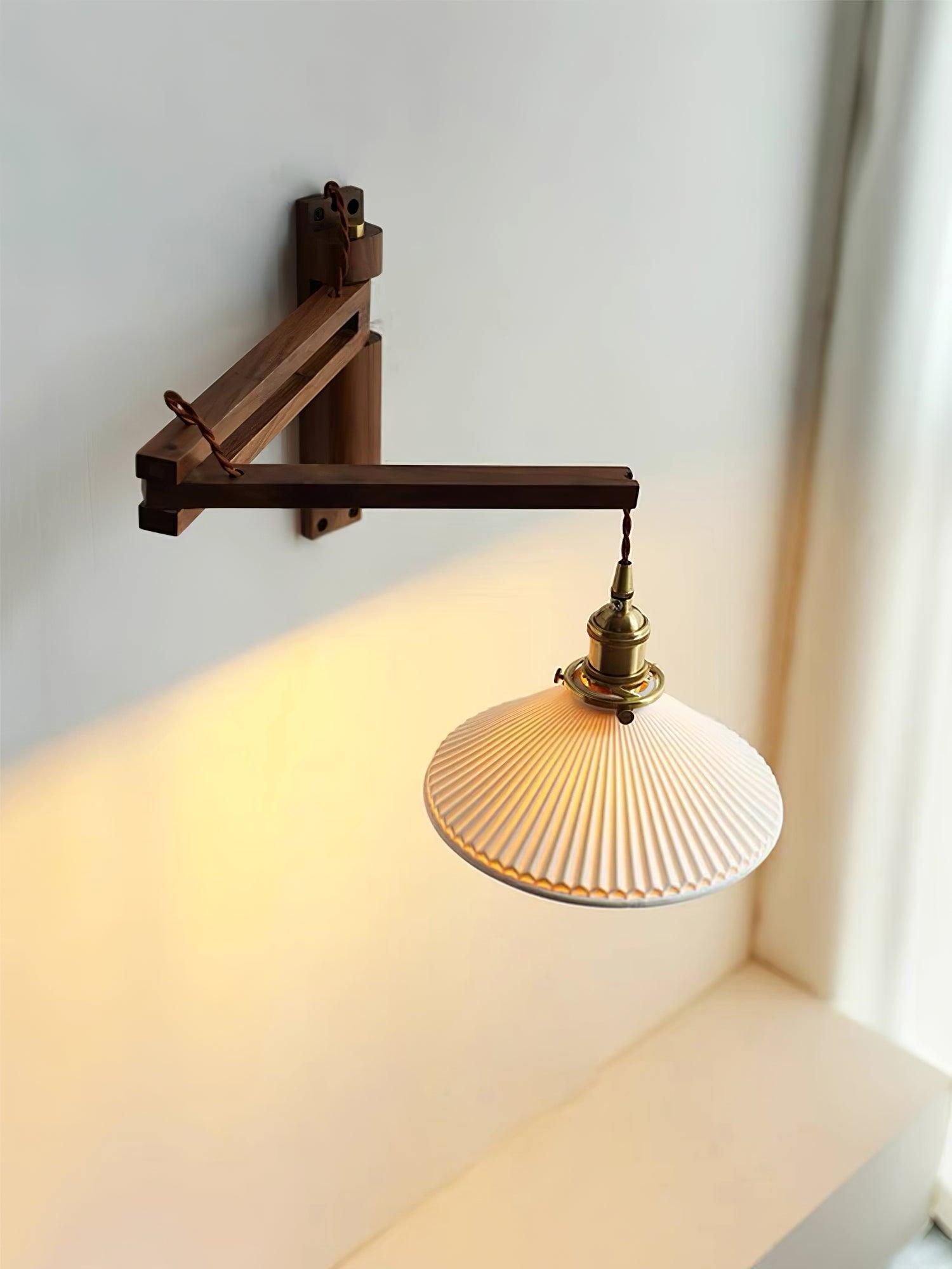 Evin Nordic Art Swing Arm Walnut Ceramic Wall Lamp-Neutral Decor