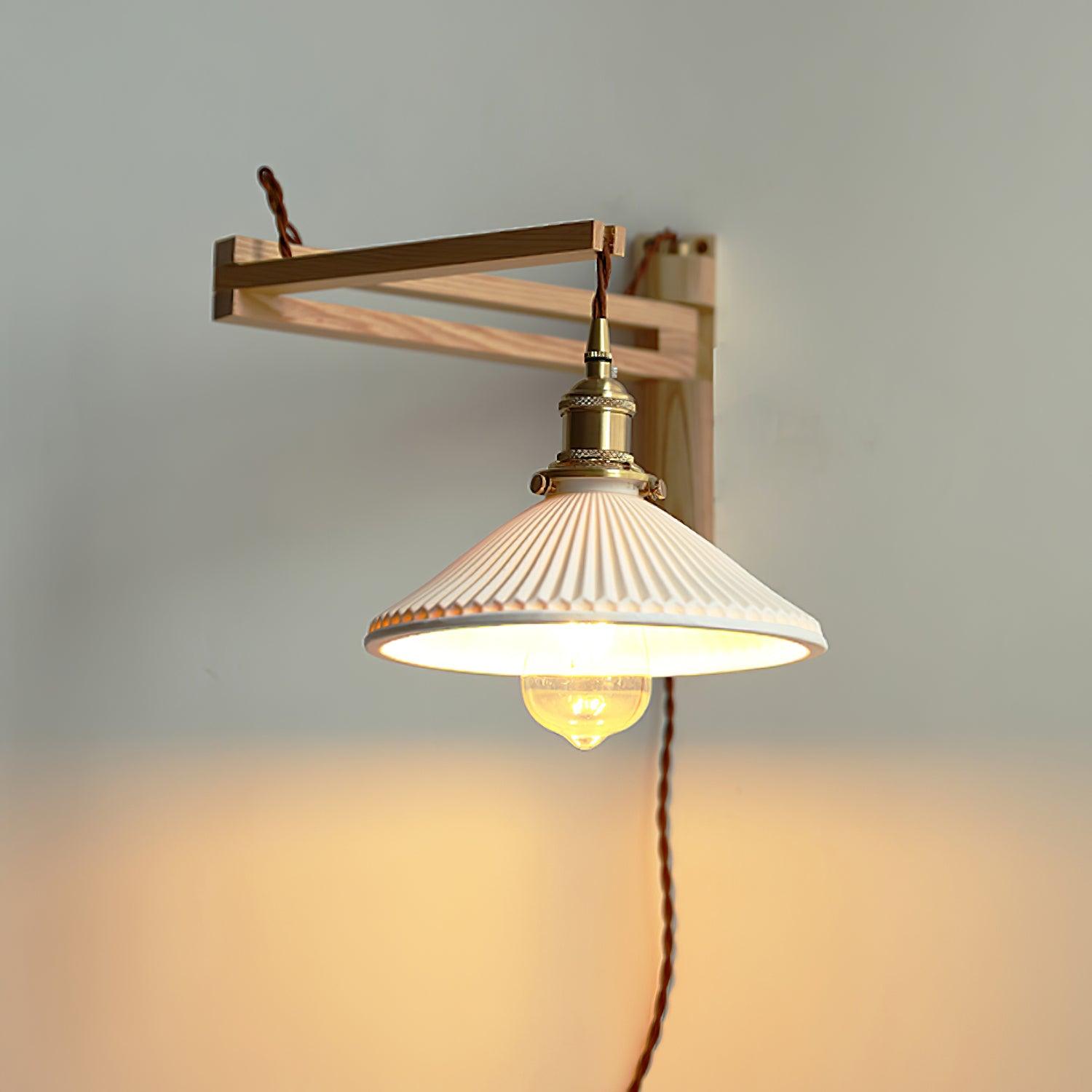 Esviel Nordic Art Swing Arm Walnut Ceramic Wall Light-Neutral Decor