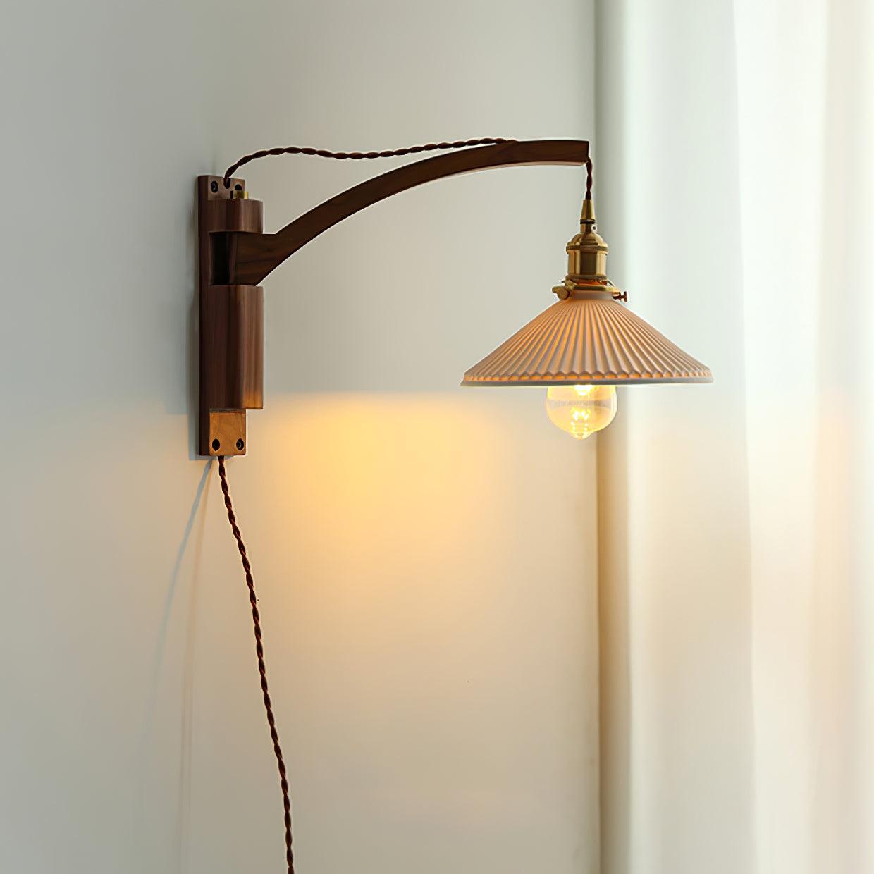 Esviel Nordic Art Swing Arm Walnut Ceramic Wall Light-Neutral Decor