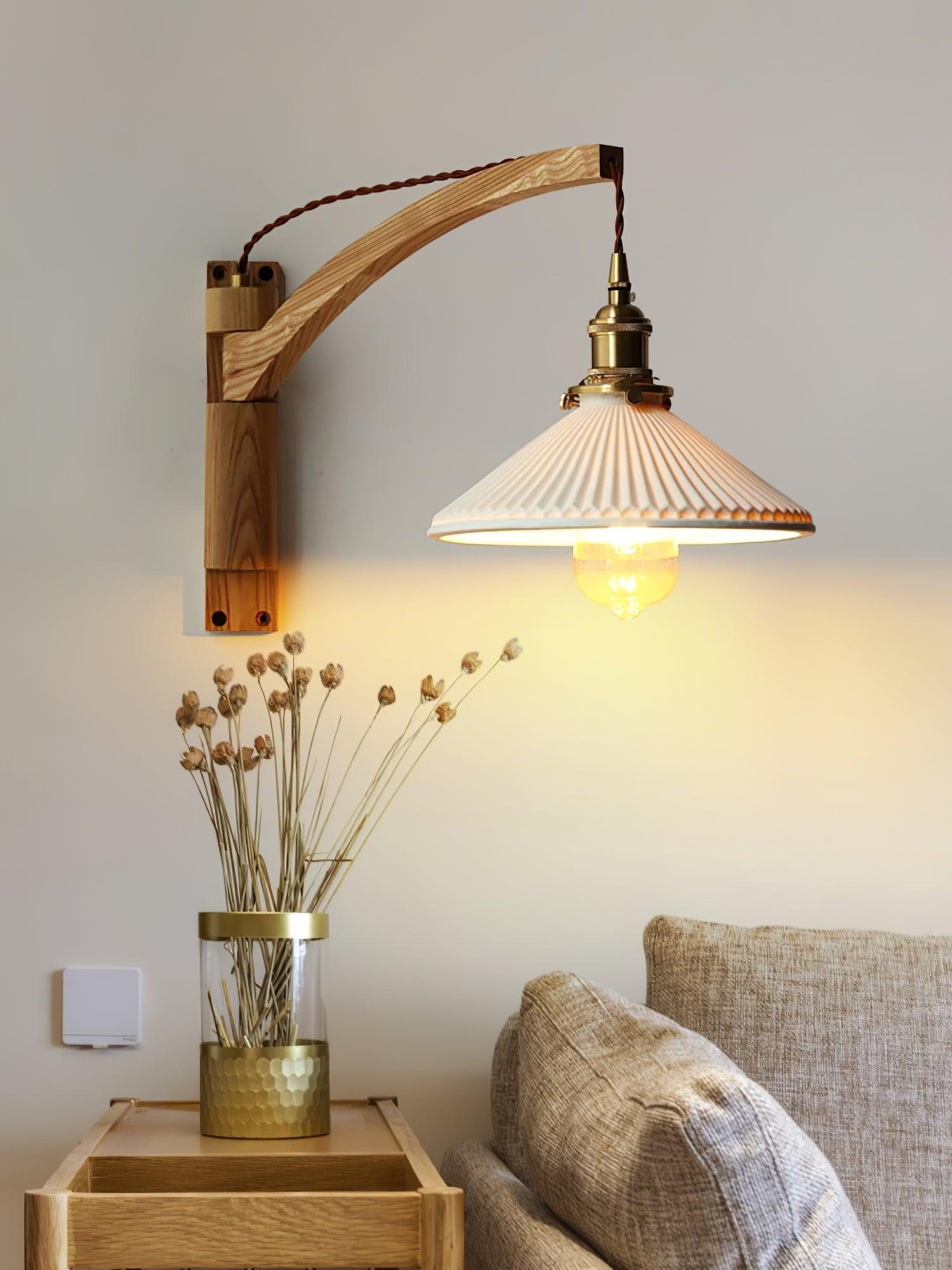 Evin Nordic Art Swing Arm Walnut Ceramic Wall Lamp-Neutral Decor