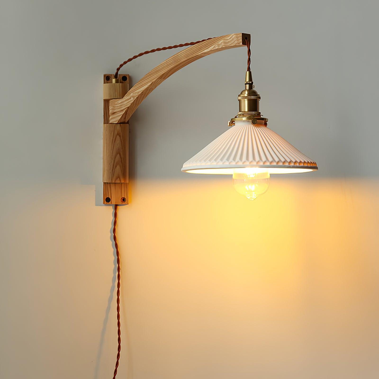 Esviel Nordic Art Swing Arm Walnut Ceramic Wall Light-Neutral Decor