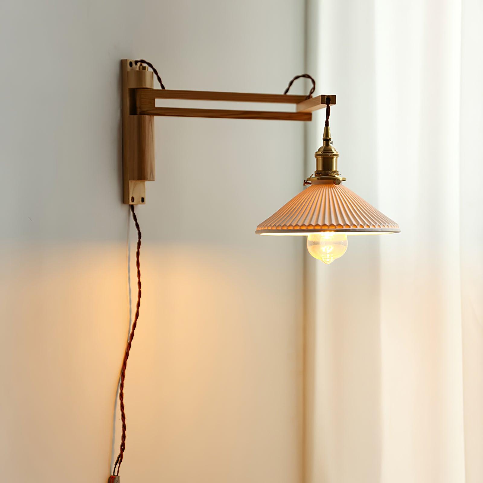 Esviel Nordic Art Swing Arm Walnut Ceramic Wall Light-Neutral Decor