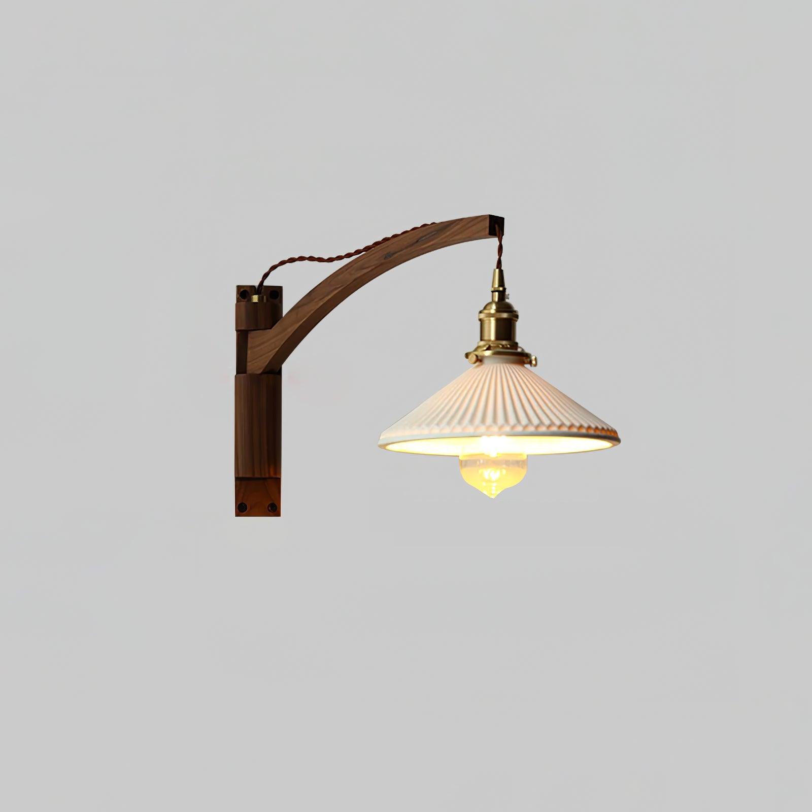Esviel Nordic Art Swing Arm Walnut Ceramic Wall Light-Neutral Decor