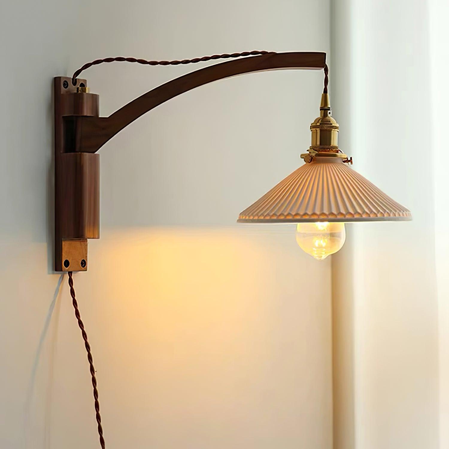 Evin Nordic Art Swing Arm Walnut Ceramic Wall Lamp-Neutral Decor
