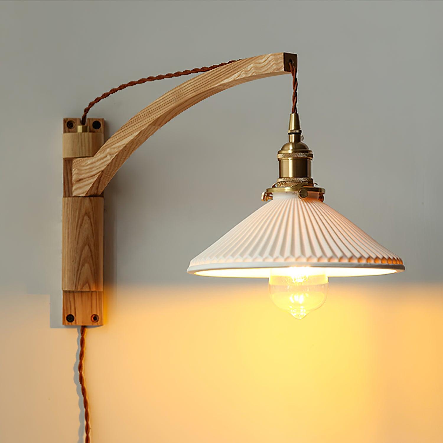 Esviel Nordic Art Swing Arm Walnut Ceramic Wall Light-Neutral Decor