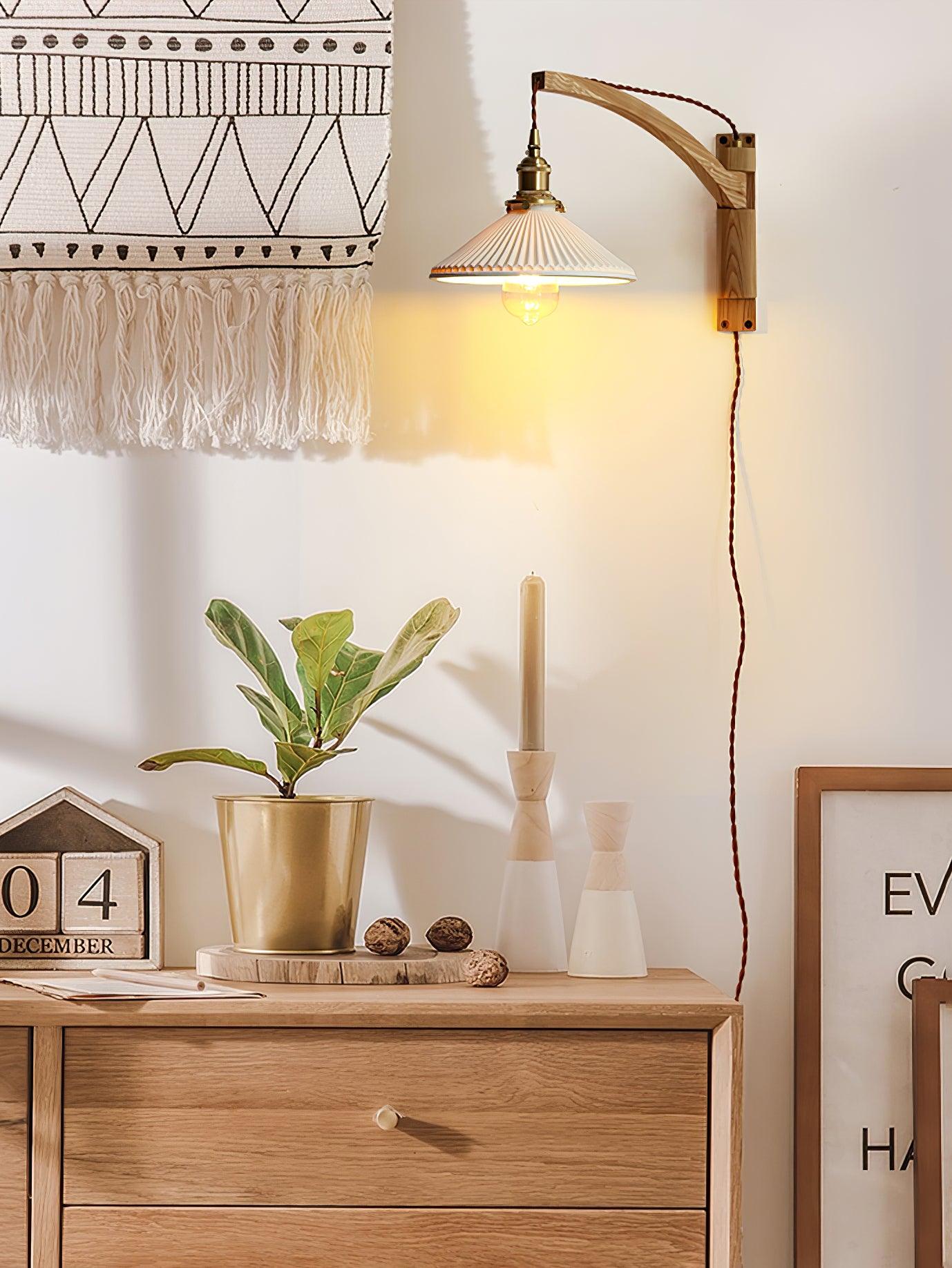 Evin Nordic Art Swing Arm Walnut Ceramic Wall Lamp-Neutral Decor