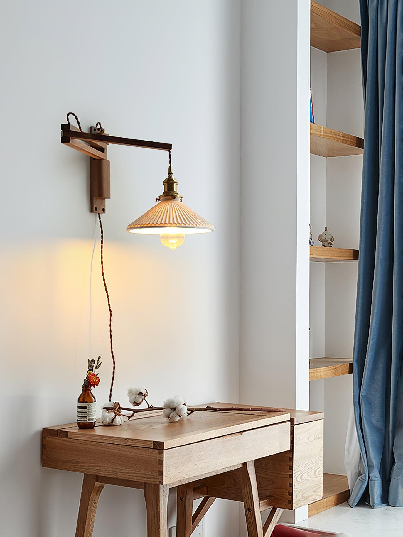 Evin Nordic Art Swing Arm Walnut Ceramic Wall Lamp-Neutral Decor