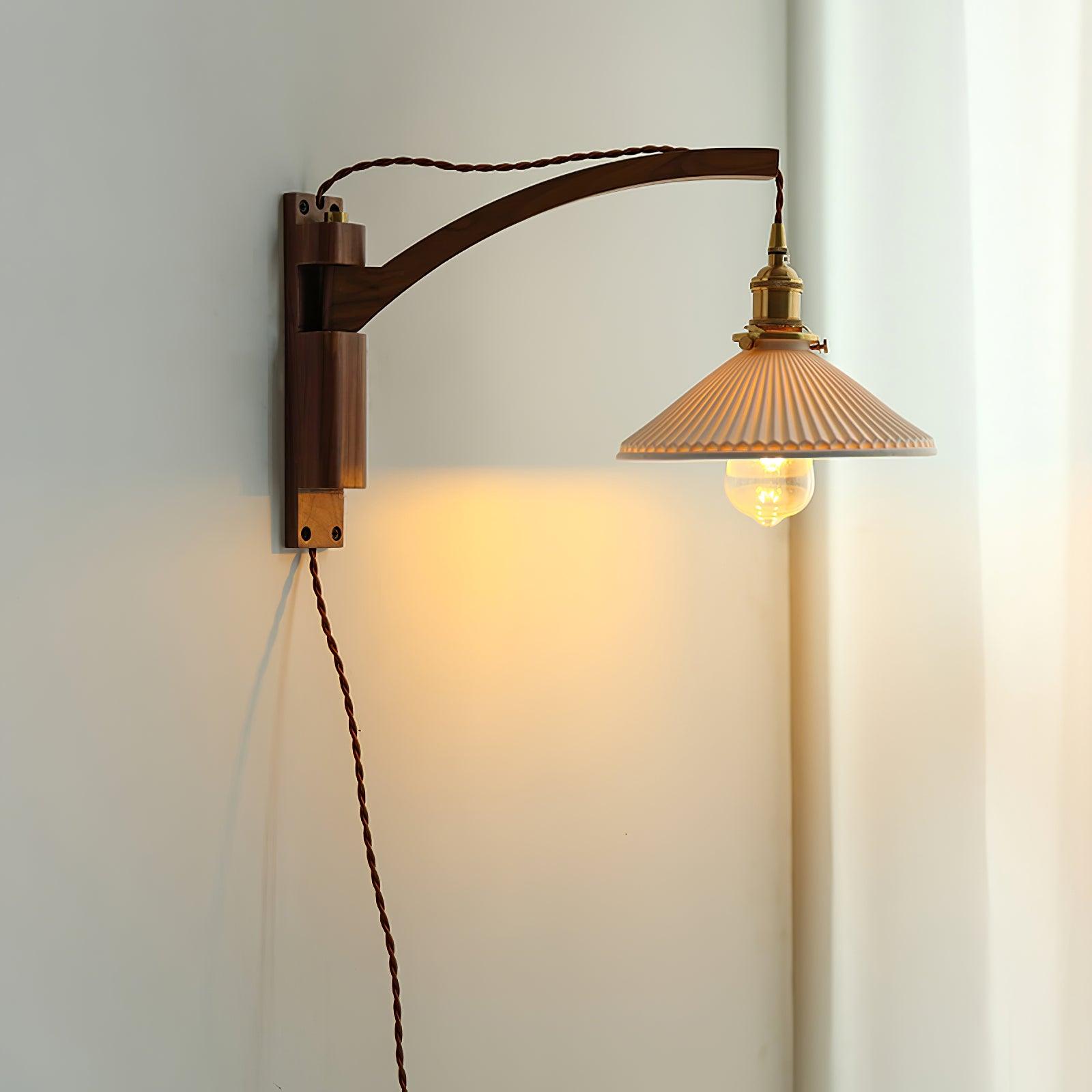 Evin Nordic Art Swing Arm Walnut Ceramic Wall Lamp-Neutral Decor