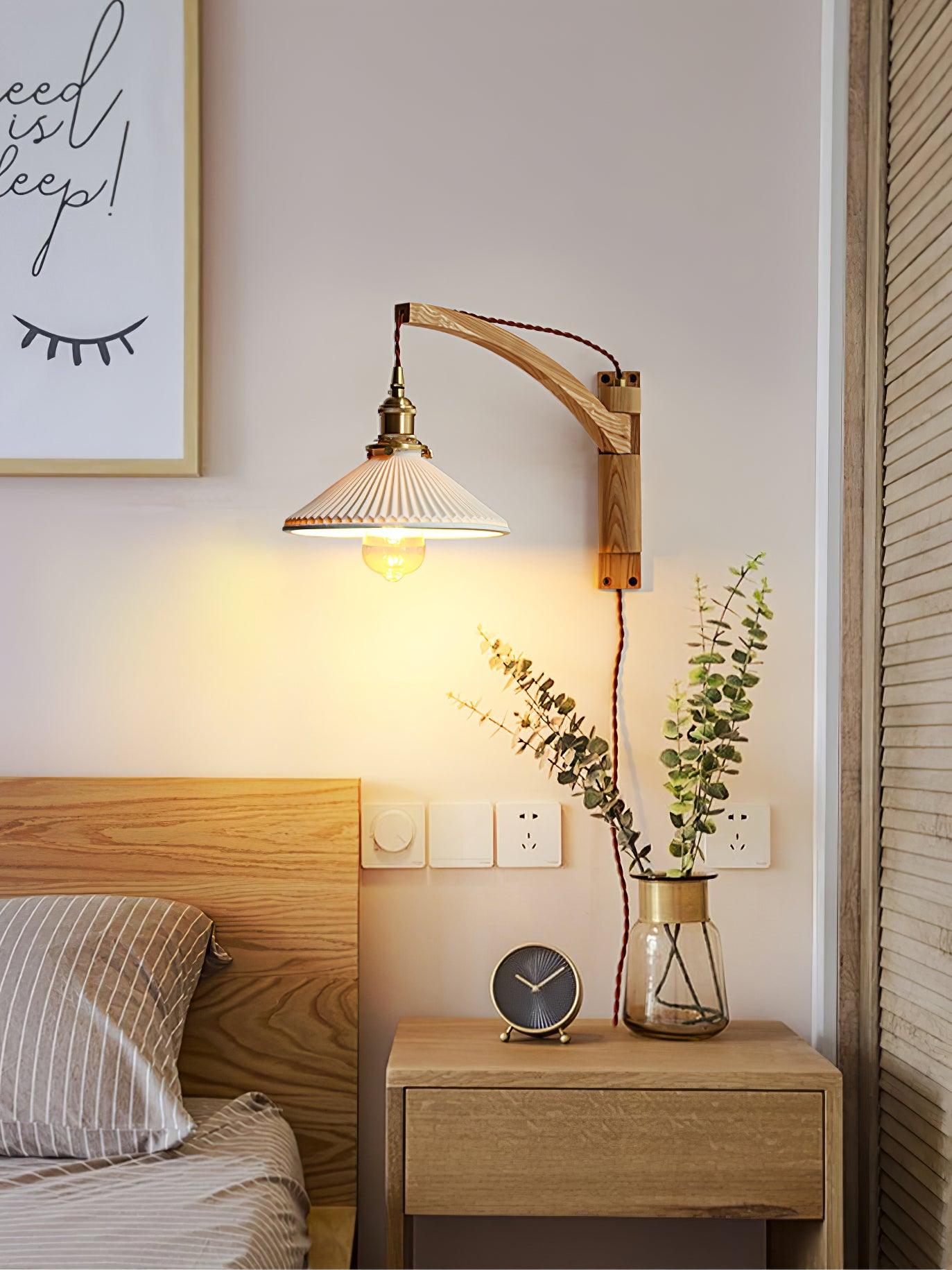 Esviel Nordic Art Swing Arm Walnut Ceramic Wall Light-Neutral Decor