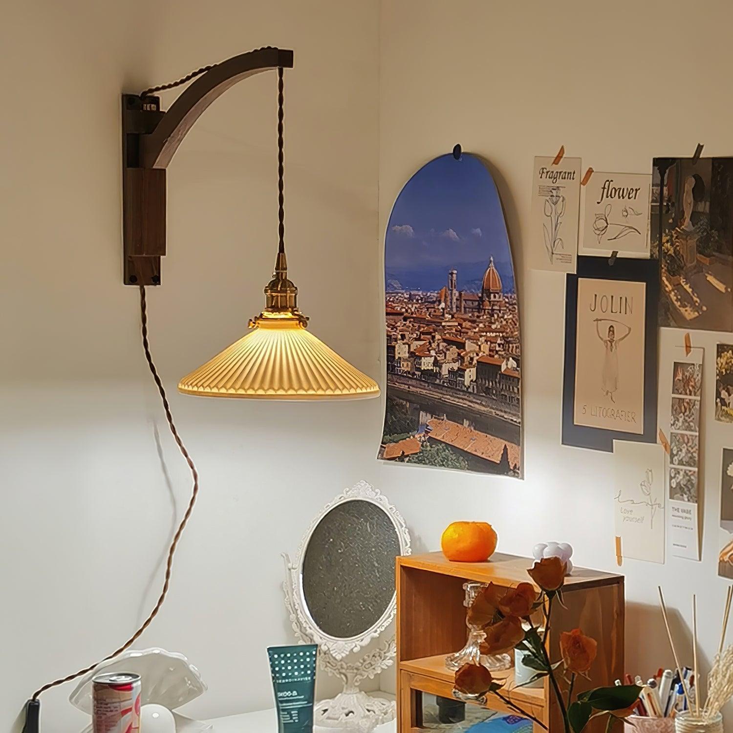 Esviel Nordic Art Swing Arm Walnut Ceramic Wall Light-Neutral Decor