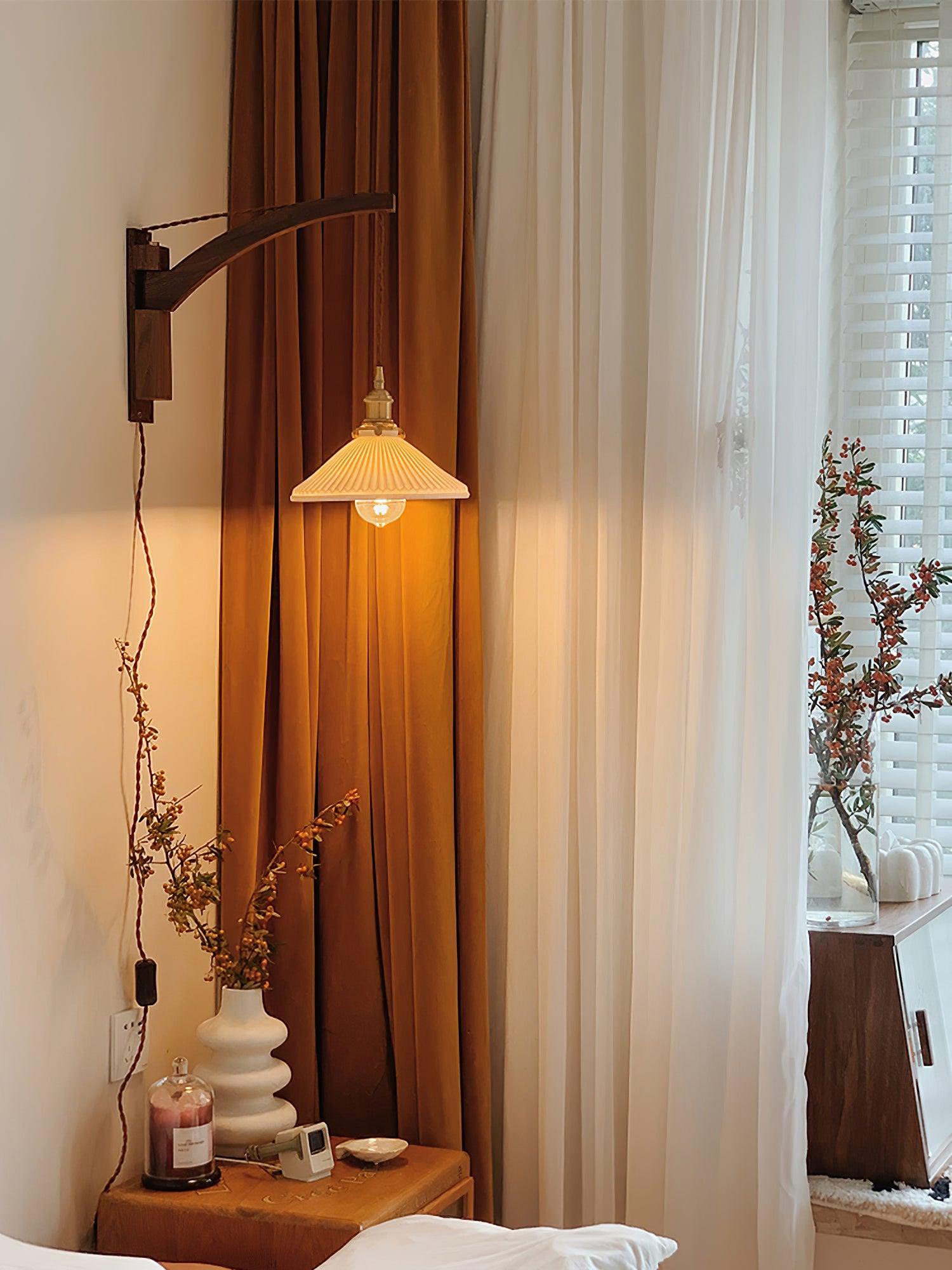 Esviel Nordic Art Swing Arm Walnut Ceramic Wall Light-Neutral Decor