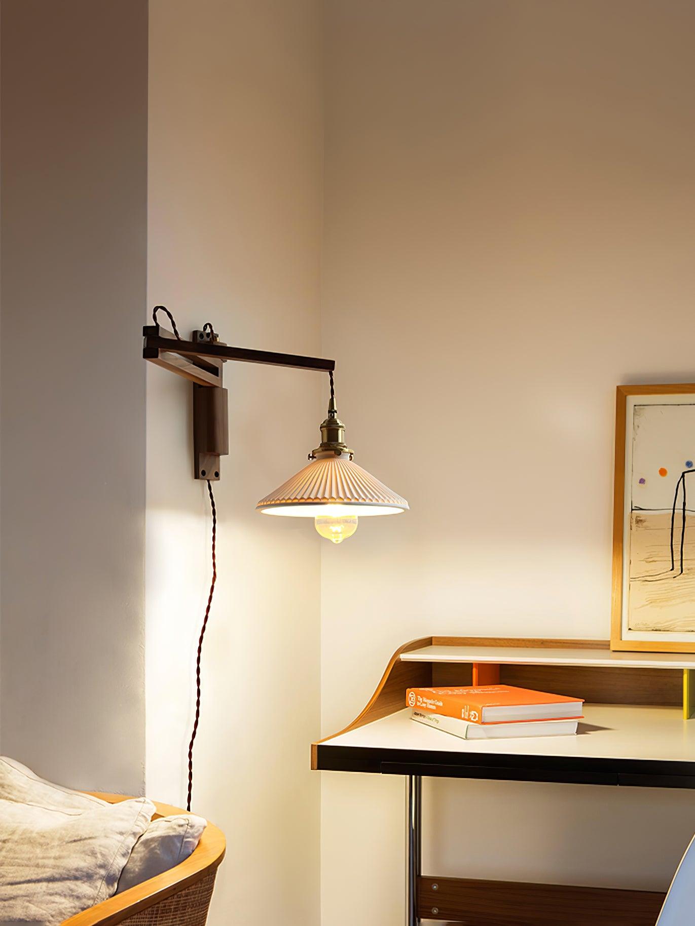 Evin Nordic Art Swing Arm Walnut Ceramic Wall Lamp-Neutral Decor
