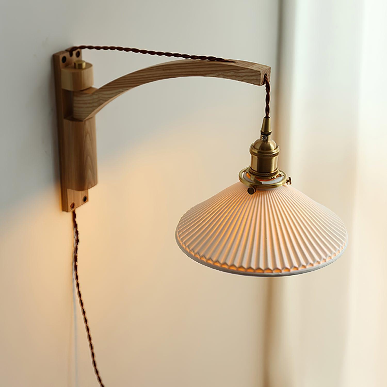 Esviel Nordic Art Swing Arm Walnut Ceramic Wall Light-Neutral Decor