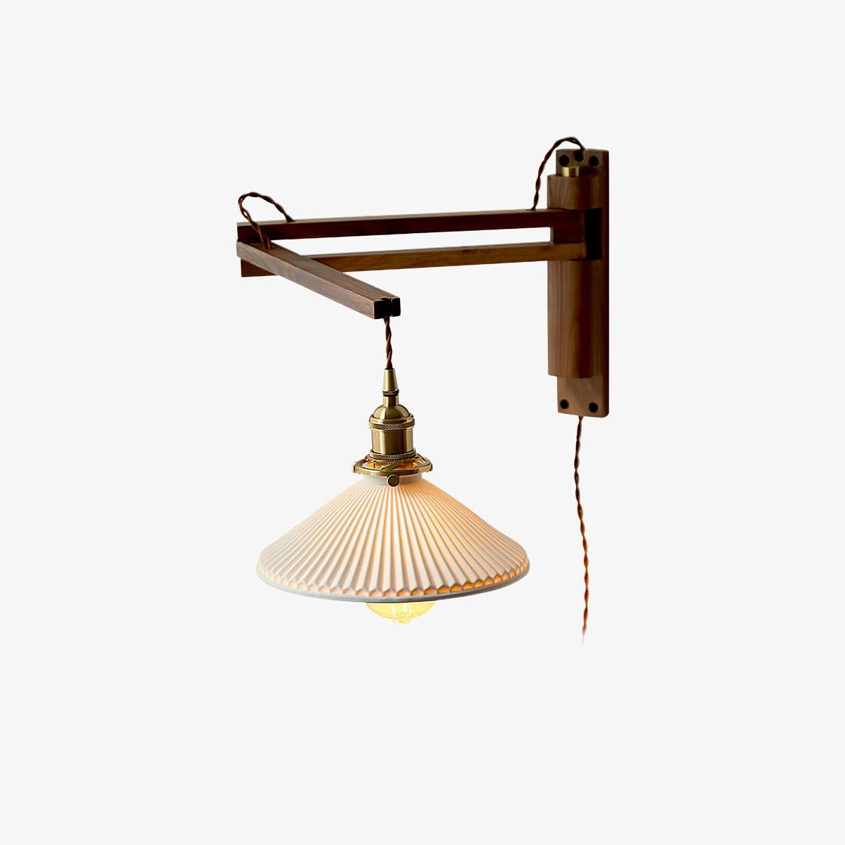 Esviel Nordic Art Swing Arm Walnut Ceramic Wall Light-Neutral Decor