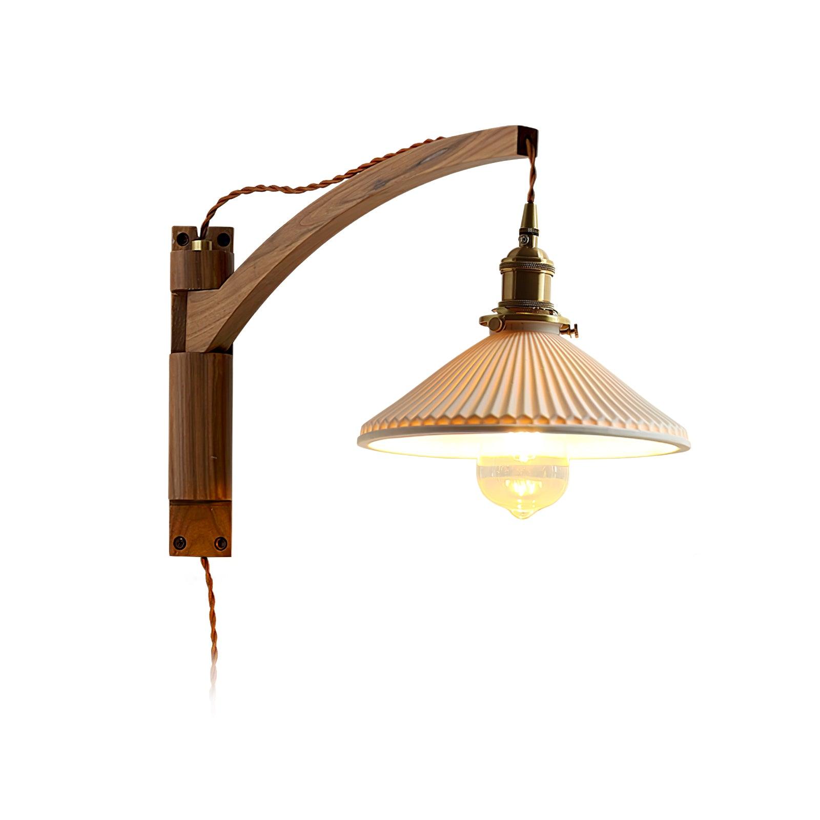 Evin Nordic Art Swing Arm Walnut Ceramic Wall Lamp-Neutral Decor
