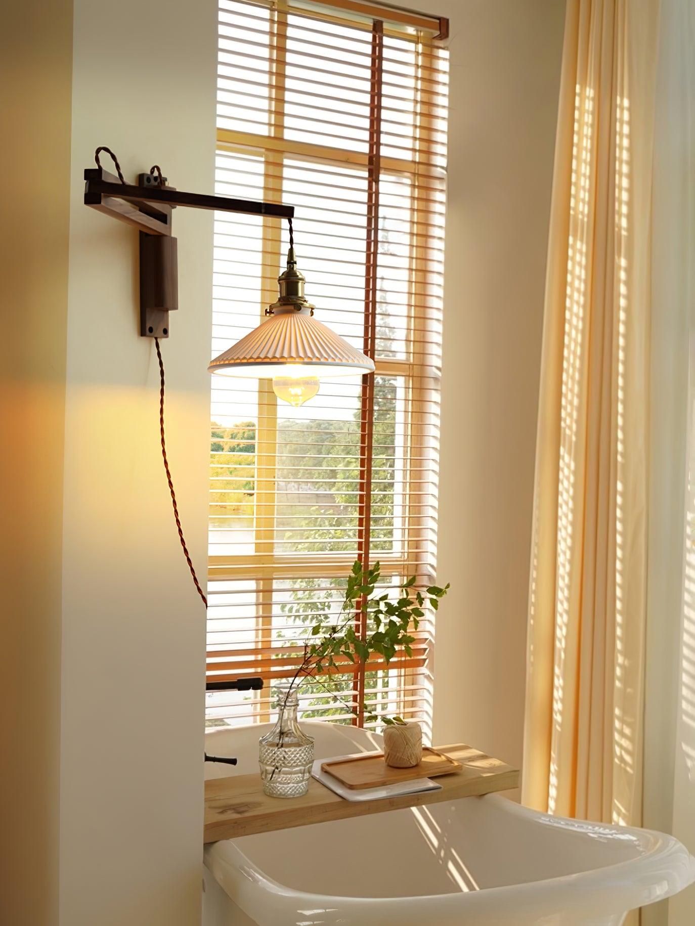 Esviel Nordic Art Swing Arm Walnut Ceramic Wall Light-Neutral Decor