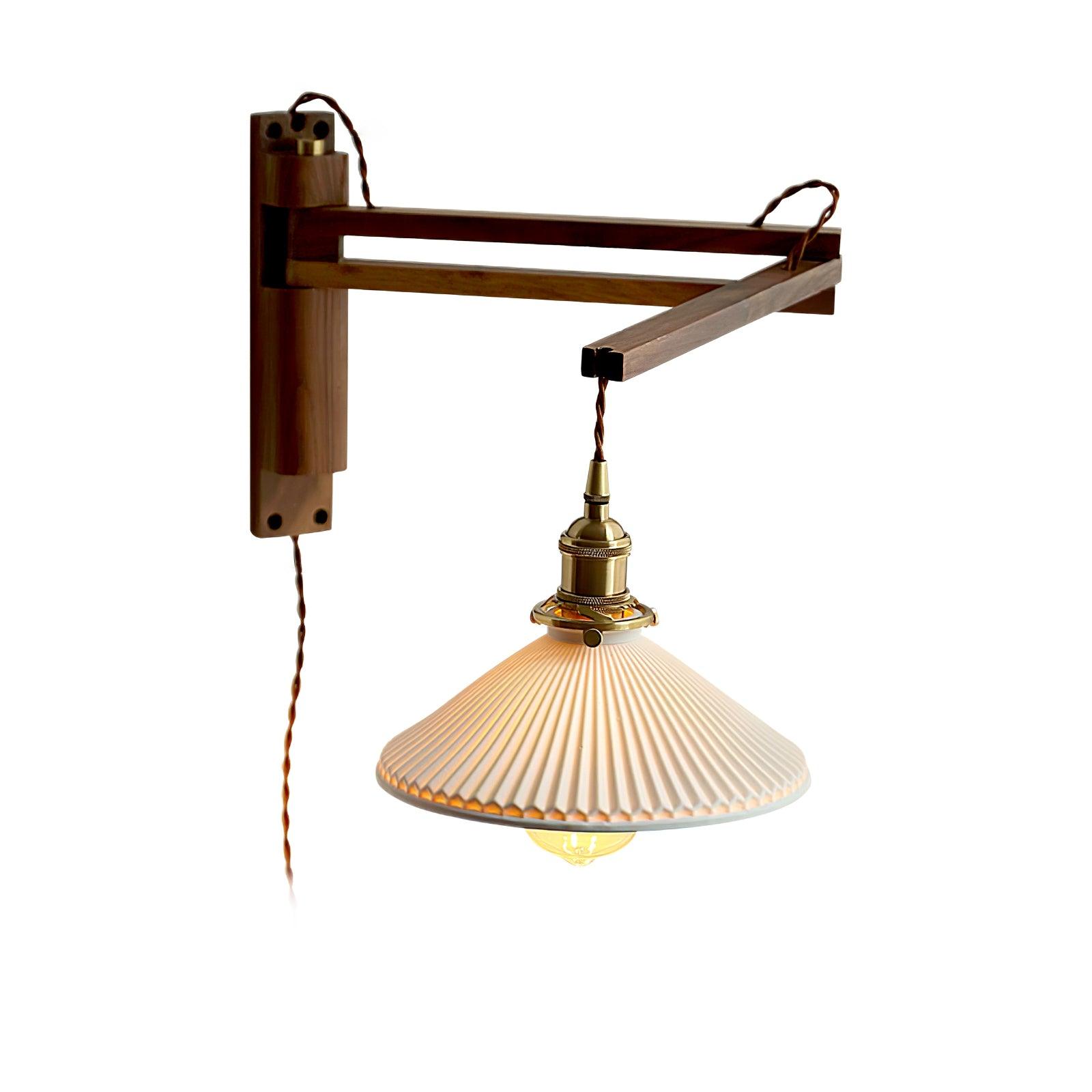 Evin Nordic Art Swing Arm Walnut Ceramic Wall Lamp-Neutral Decor