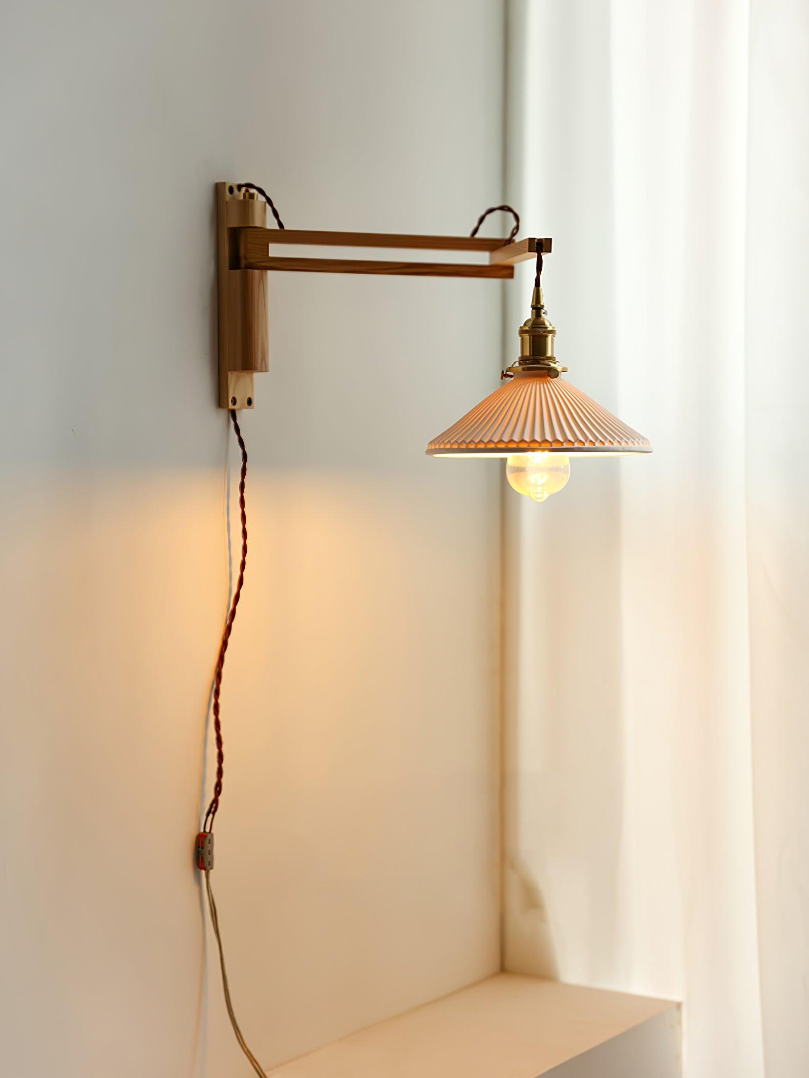 Esviel Nordic Art Swing Arm Walnut Ceramic Wall Light-Neutral Decor