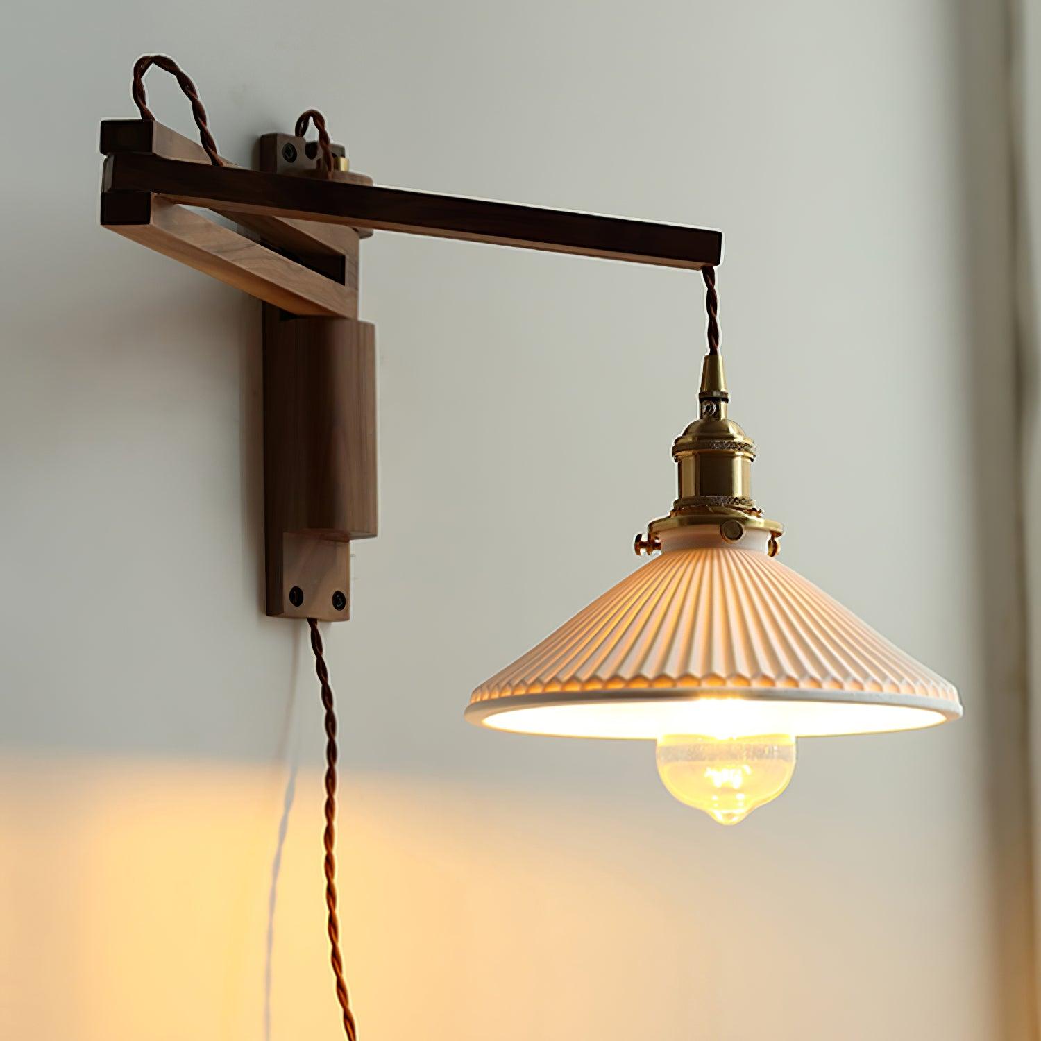 Esviel Nordic Art Swing Arm Walnut Ceramic Wall Light-Neutral Decor