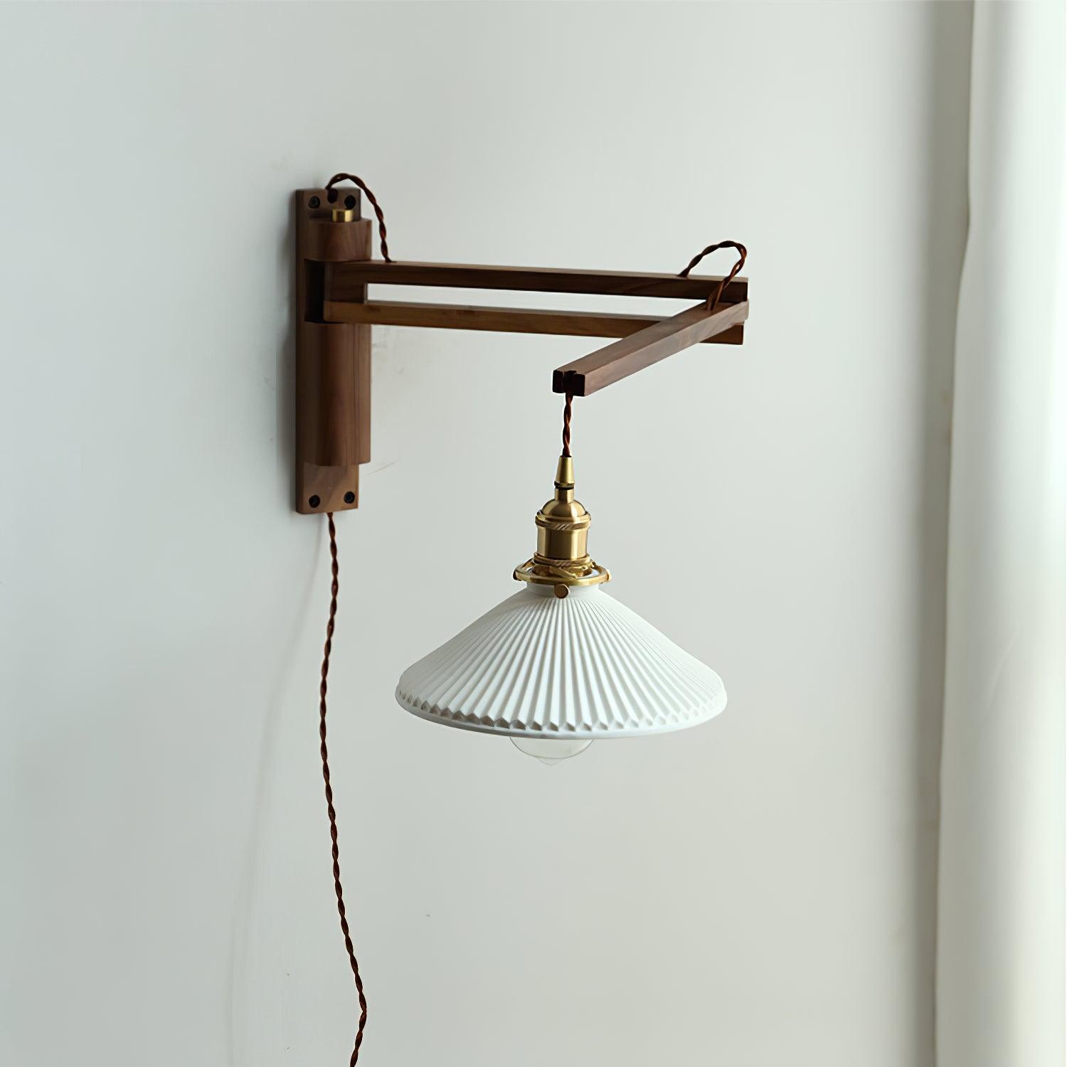 Sathen Nordic Art Telescopic Walnut Ceramic Wooden Wall Lamp-Neutral Decor